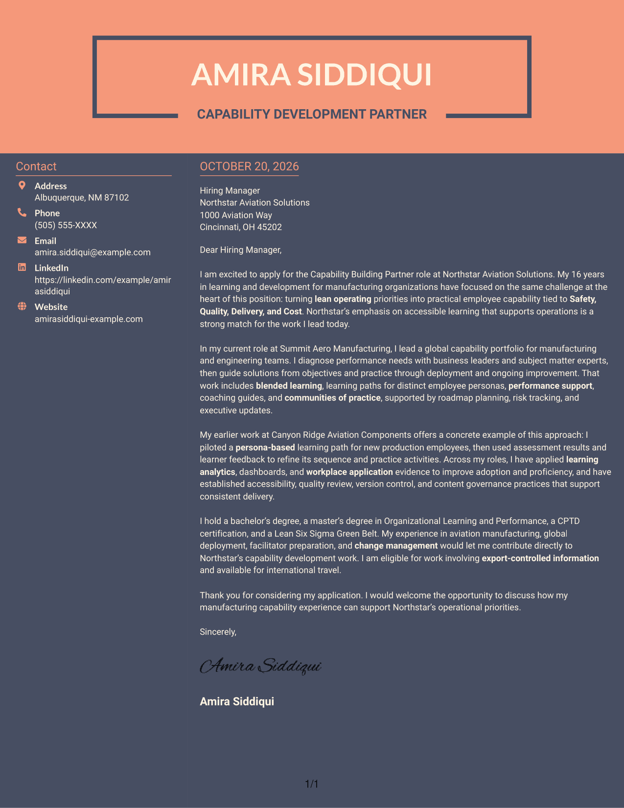 Cover letter example — page 1
