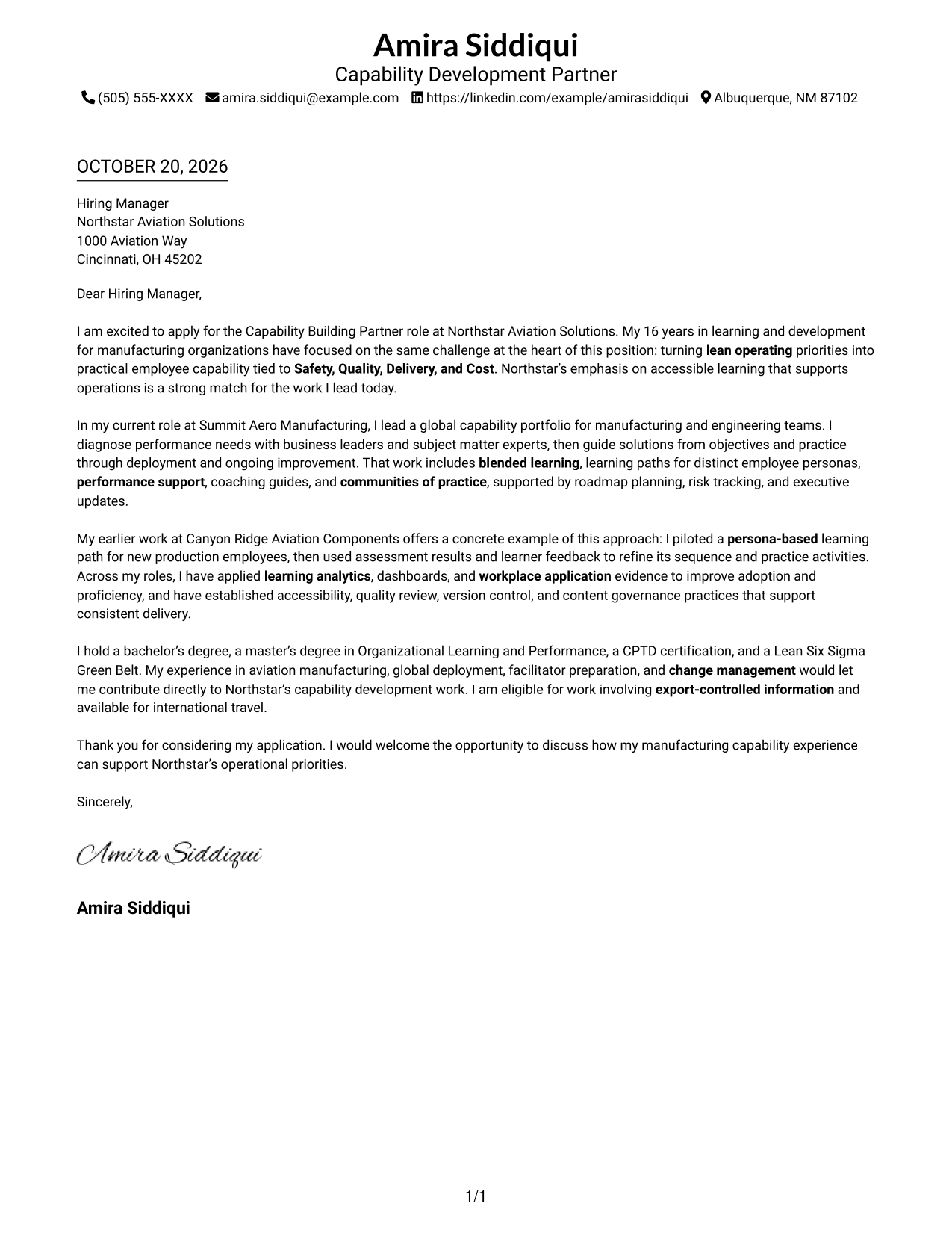Cover letter example — page 1