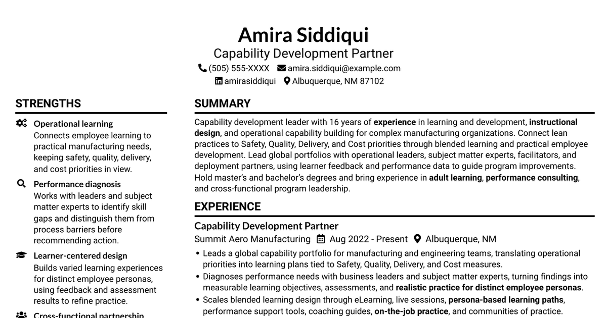 7 Capability Building Partner - Lean Manufacturing Resume Templates with Example