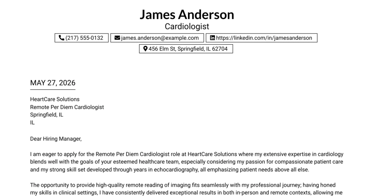 30+ Cardiologist Cover Letter Templates with Example 2026