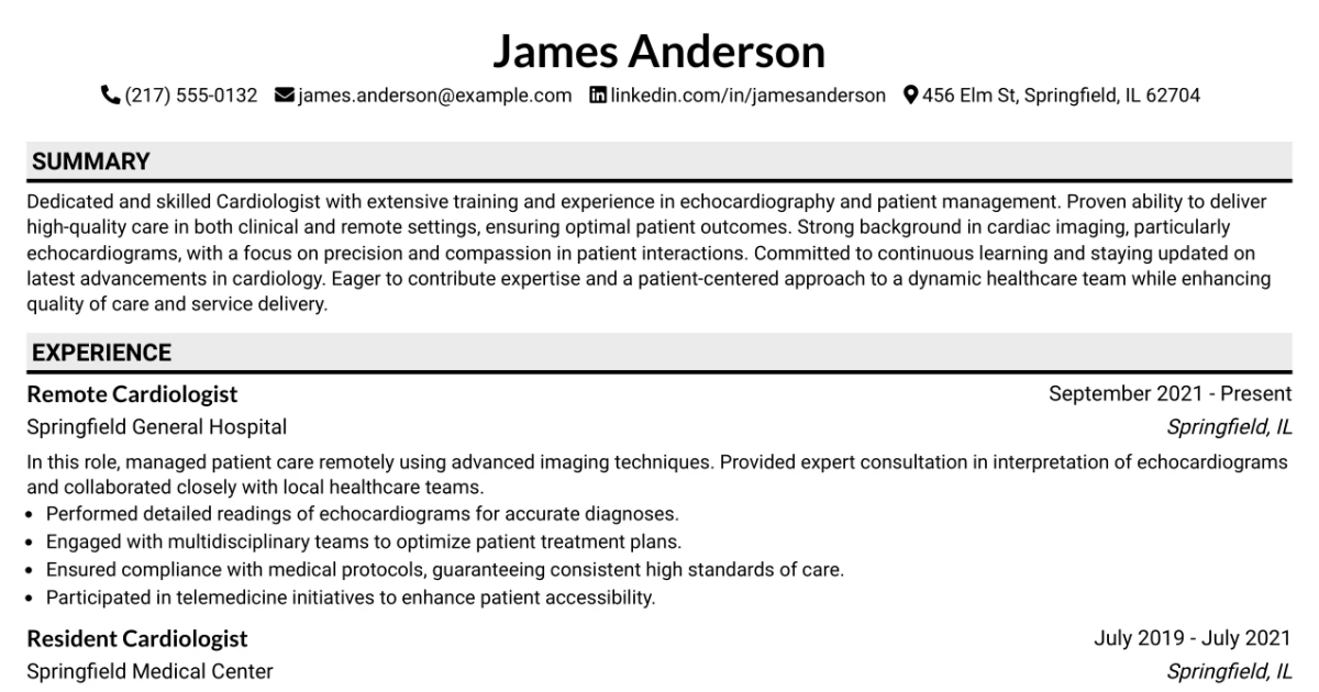 33 Cardiologist Resume Templates with Example 2026 (ATS-Optimized)