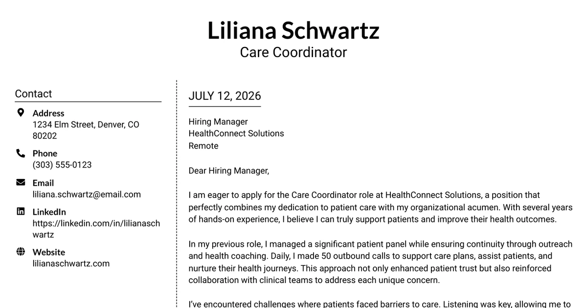 30+ Care Coordinator Cover Letter Templates with Example 2026