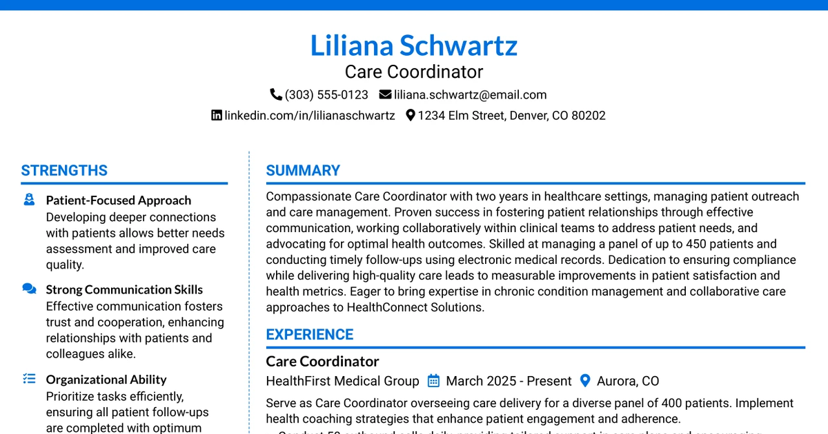33 Care Coordinator Resume Templates with Example 2026 (ATS-Optimized)