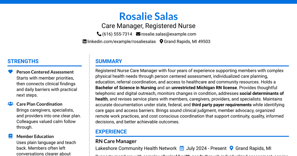 7 Care Manager (RN) Resume Templates with Example