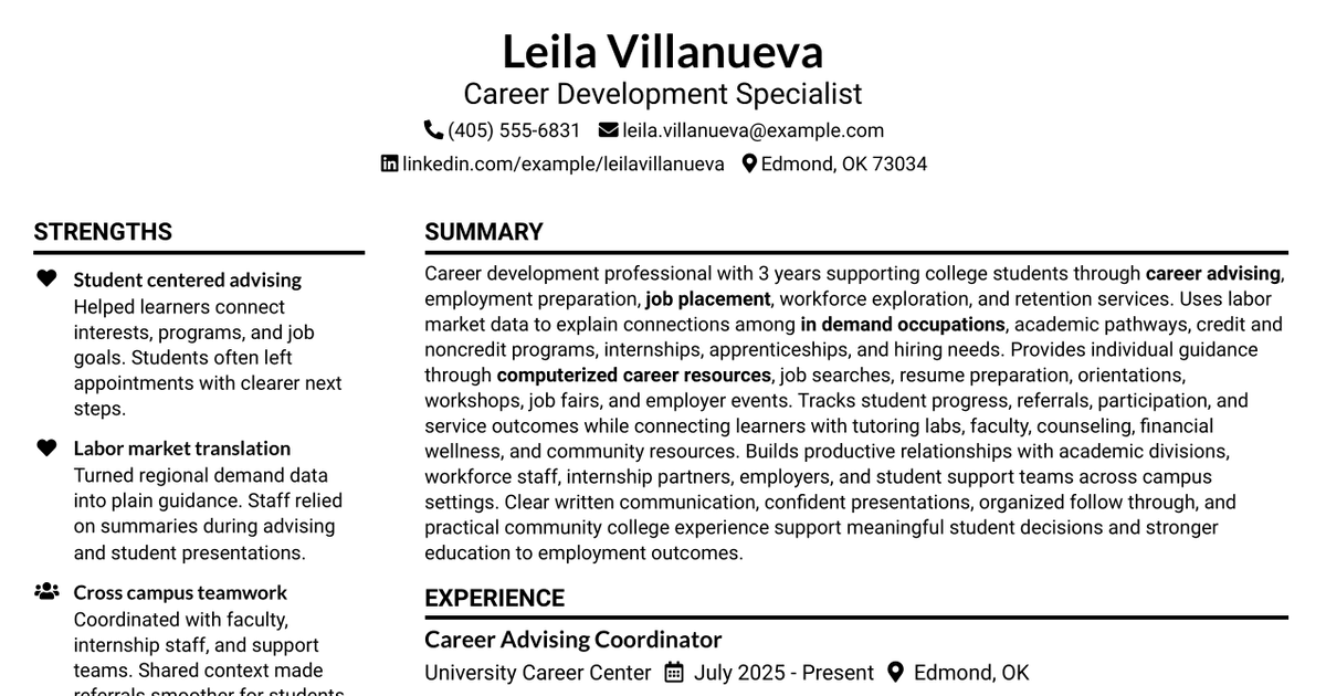 7 Career Development Specialist Resume Templates with Example