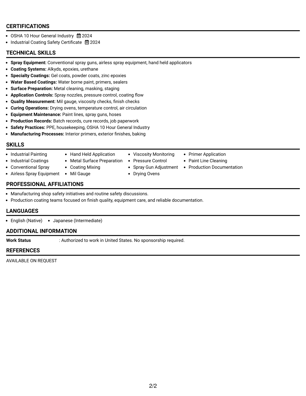 Resume Example Page 2