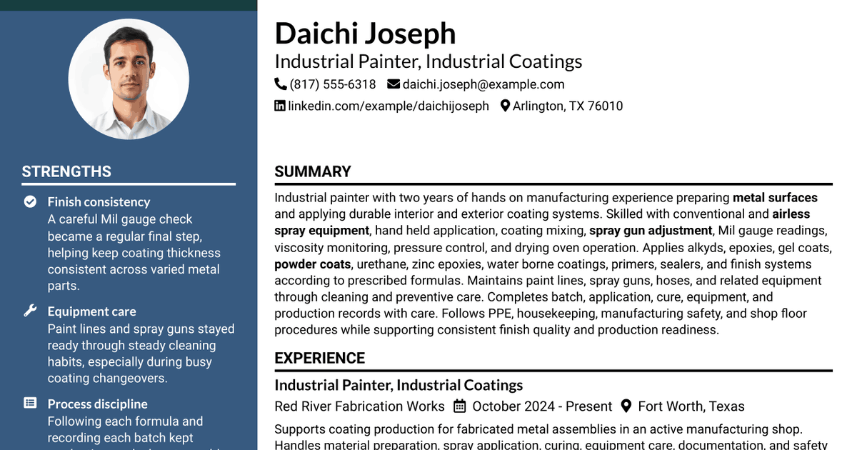 7 Career Painter - Industrial Coatings Resume Templates with Example