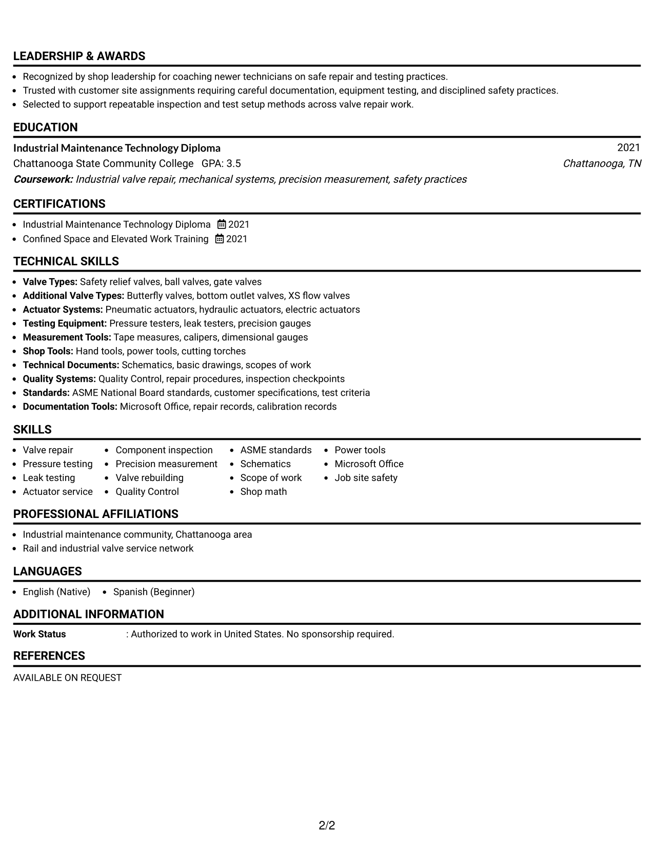 Resume Example Page 2
