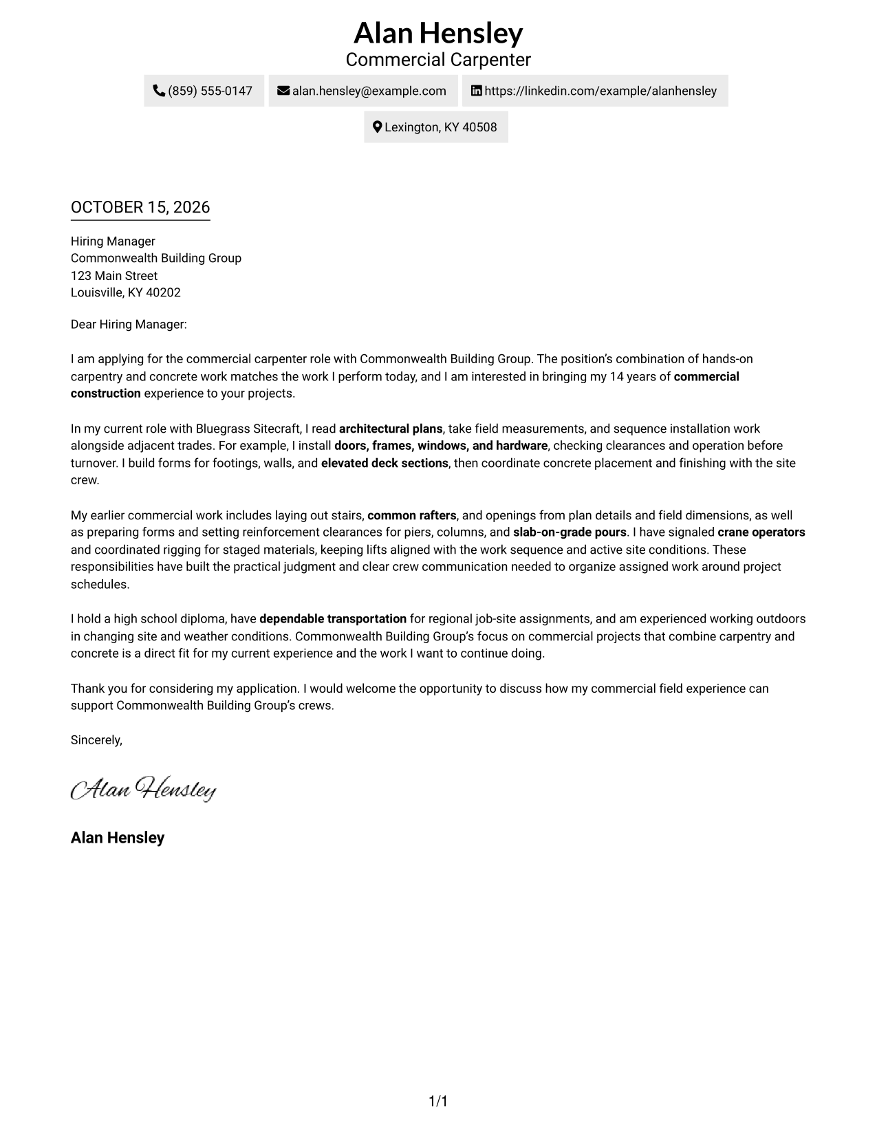 Cover letter example — page 1