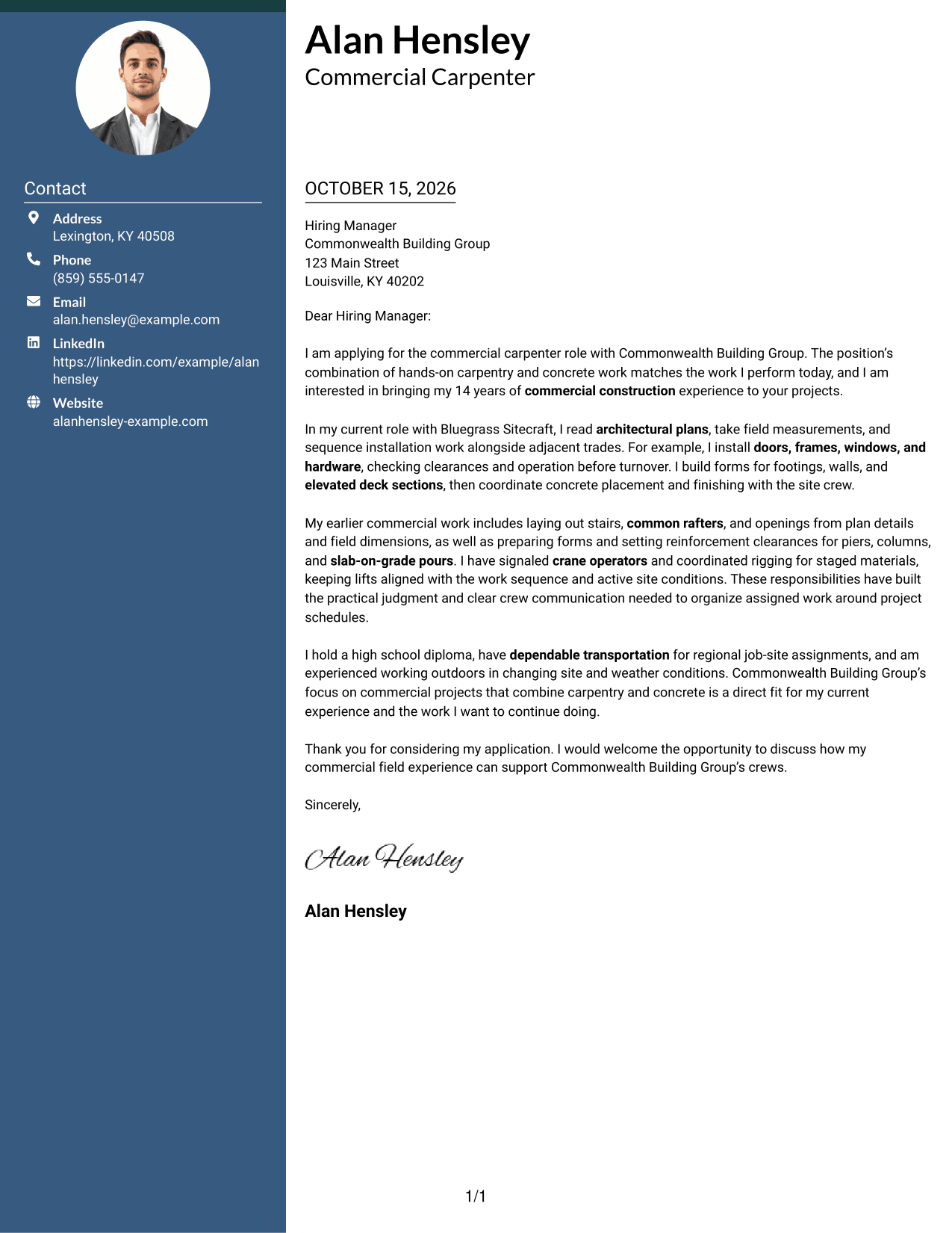 Cover letter example — page 1
