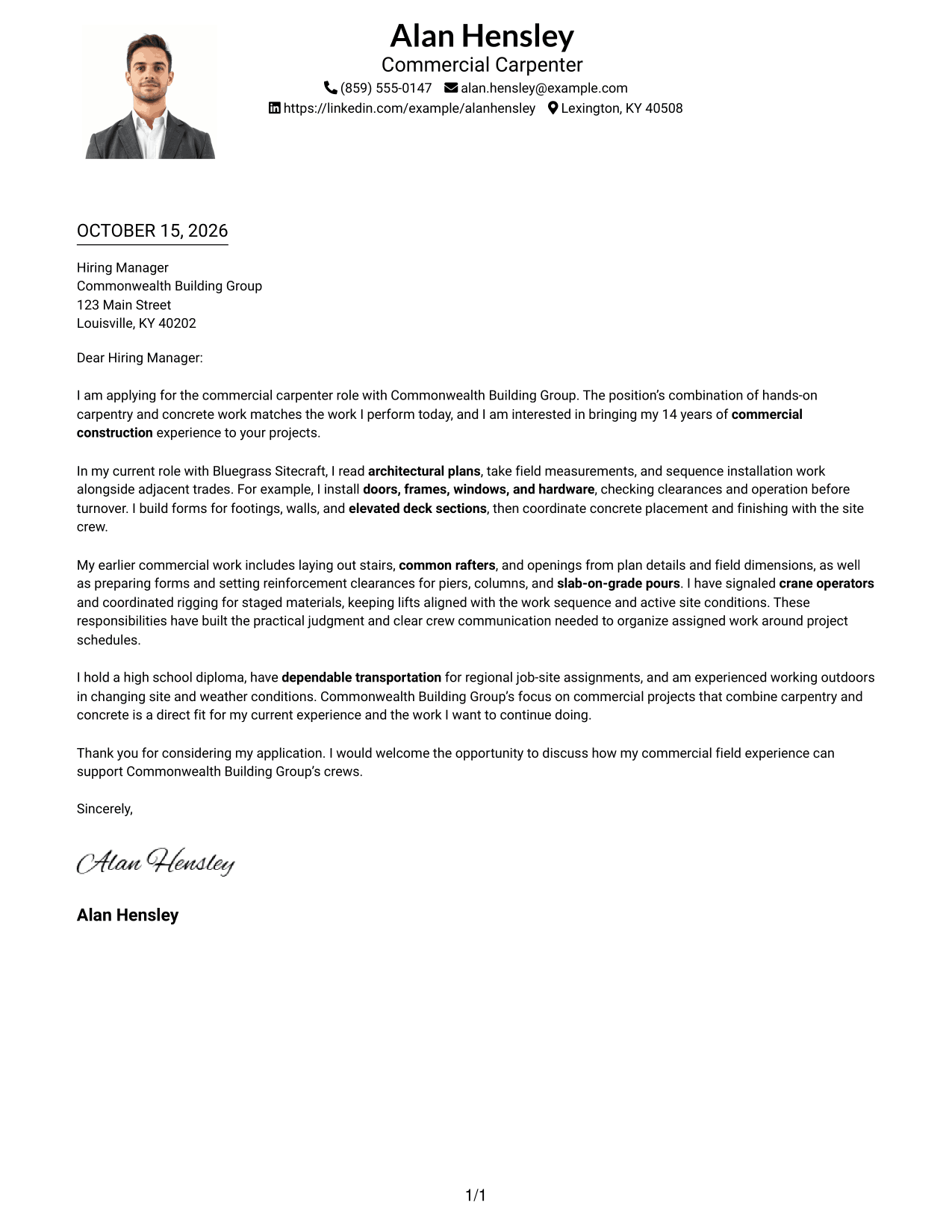 Cover letter example — page 1