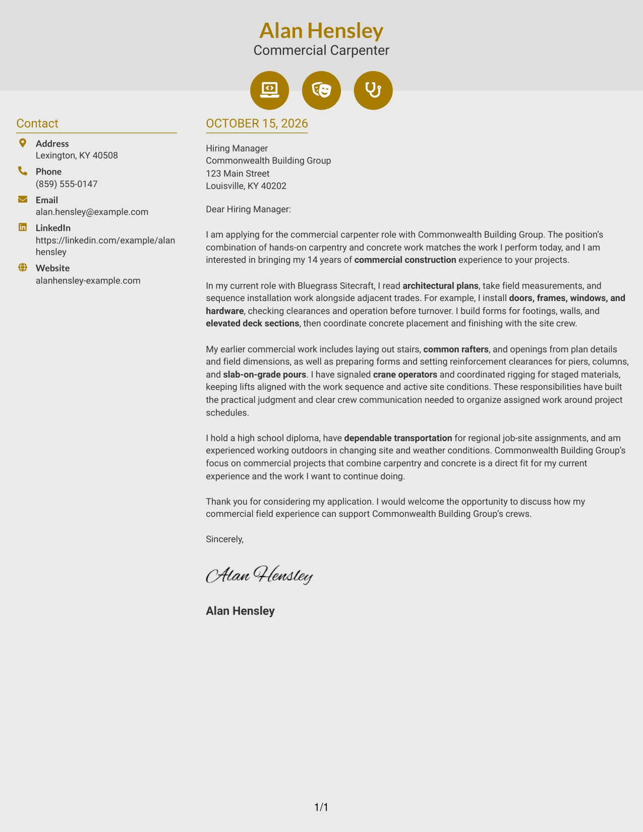 Cover letter example — page 1
