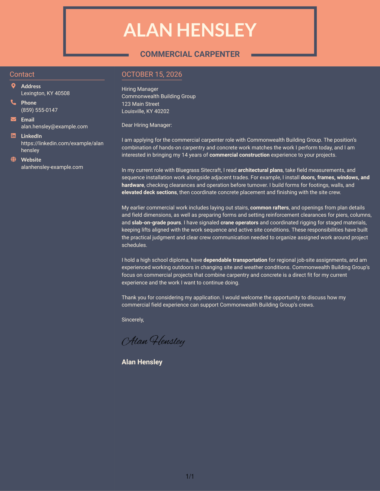 Cover letter example — page 1