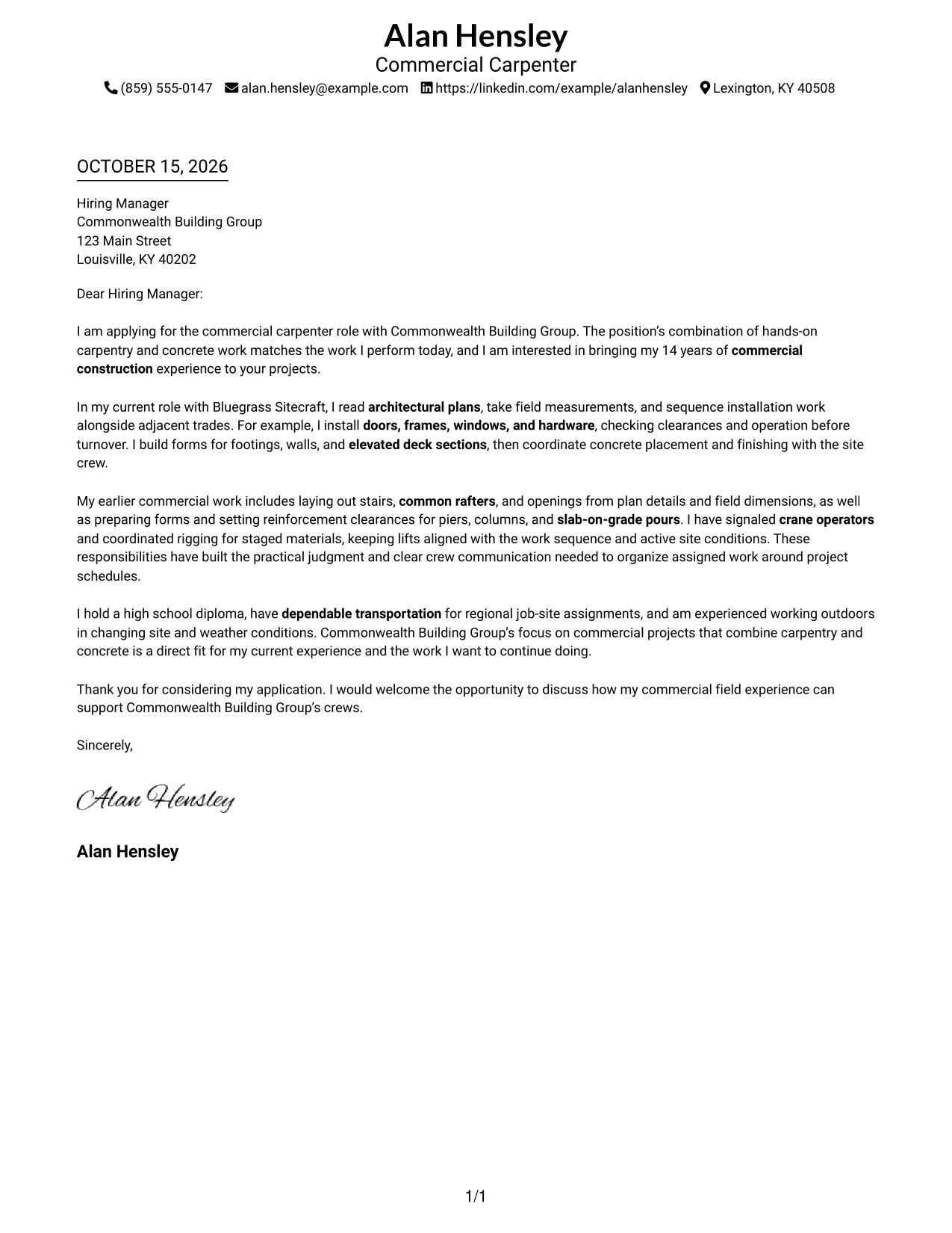 Cover letter example — page 1