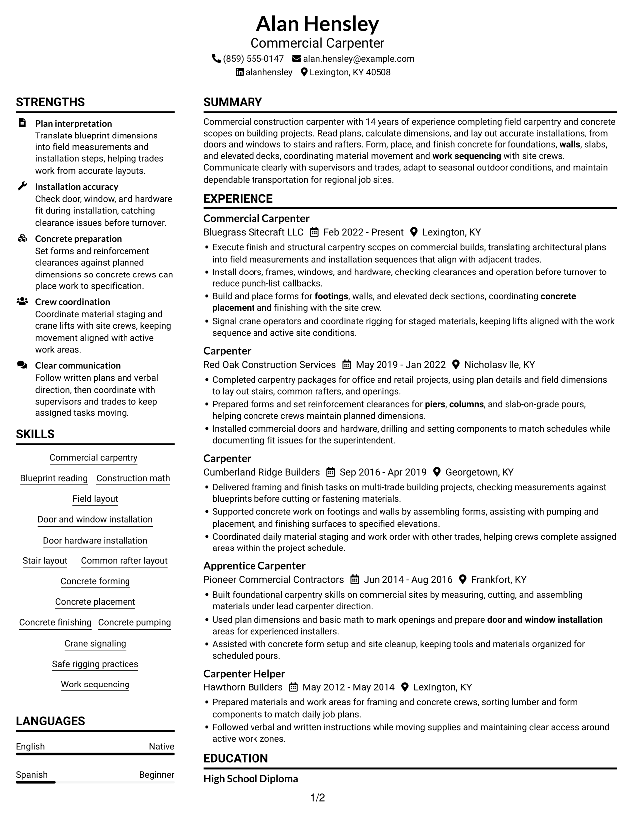 Resume example — page 1