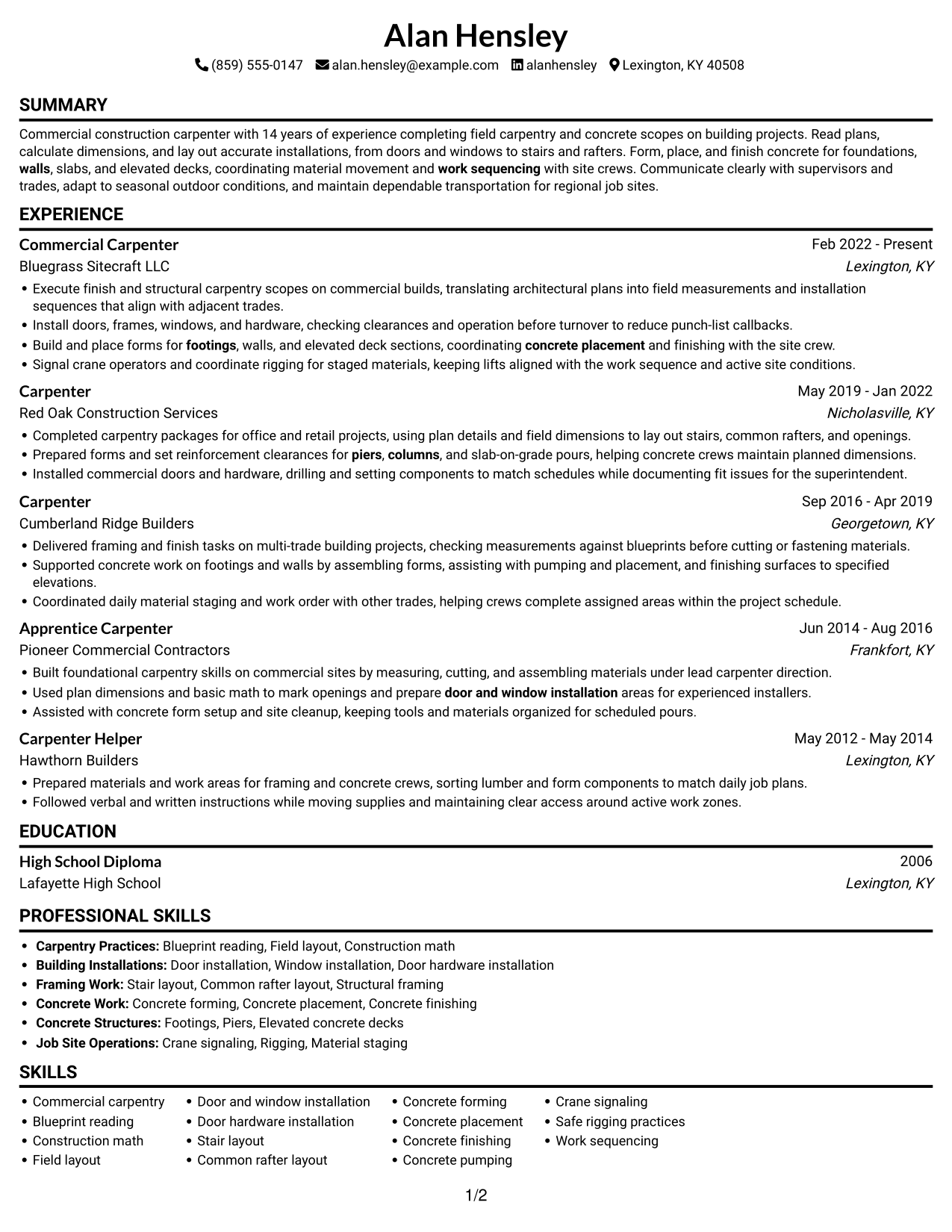 Resume example — page 1