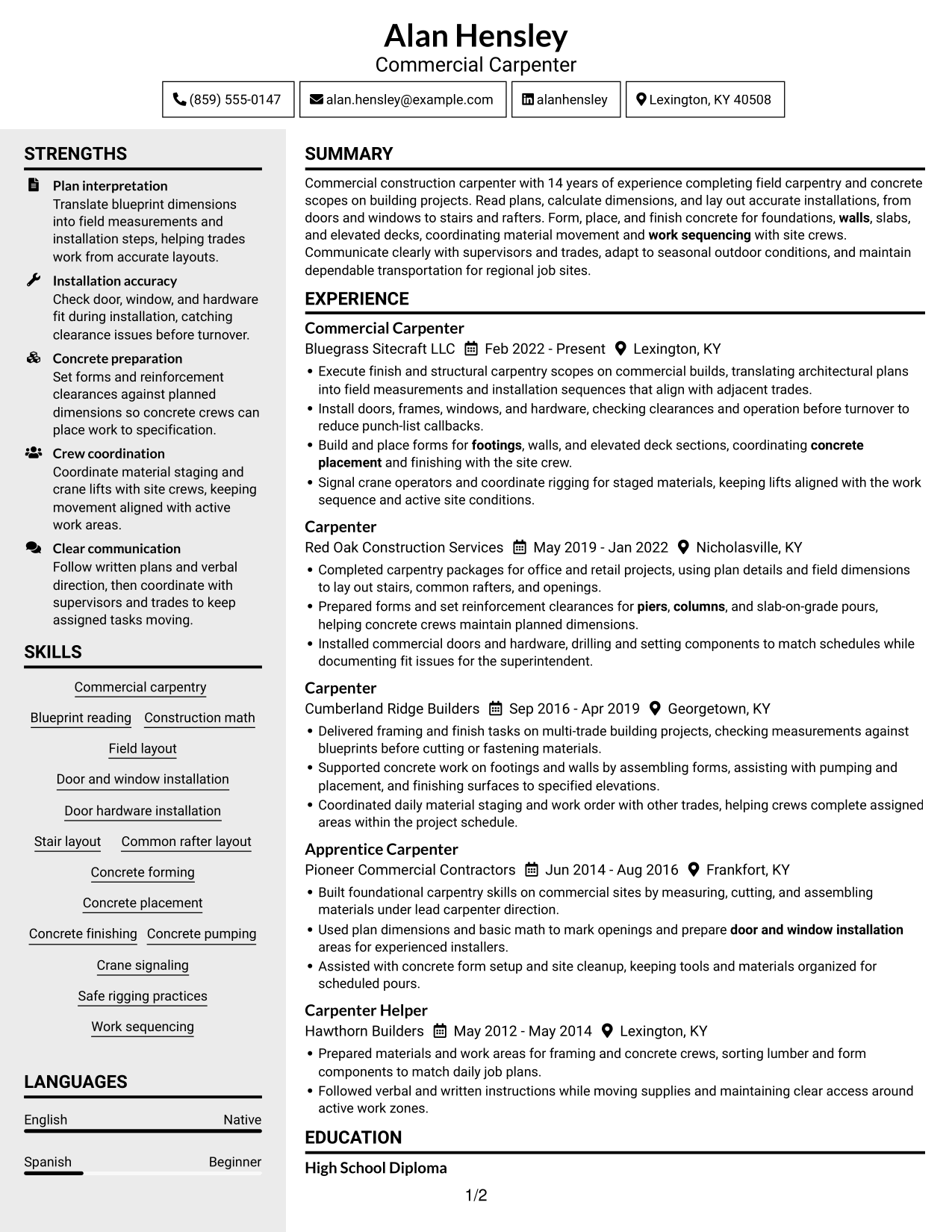 Resume example — page 1