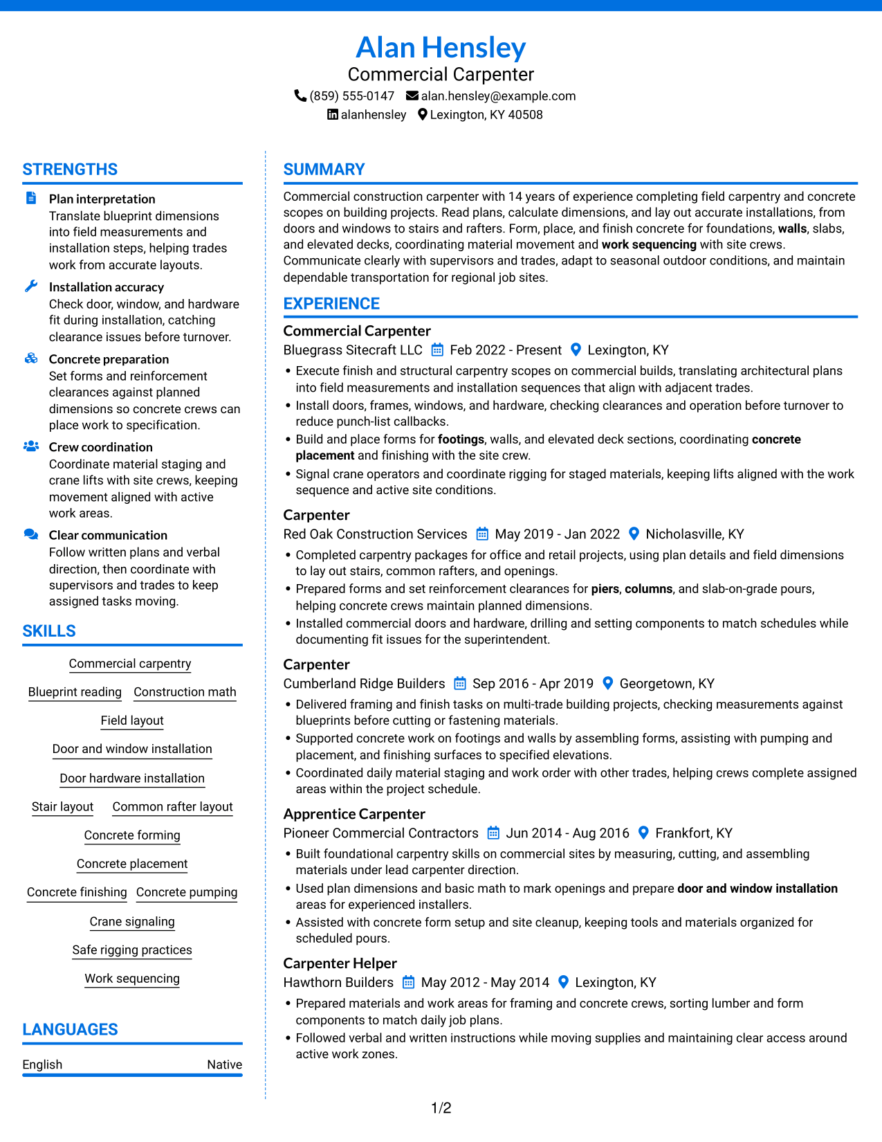 Resume example — page 1