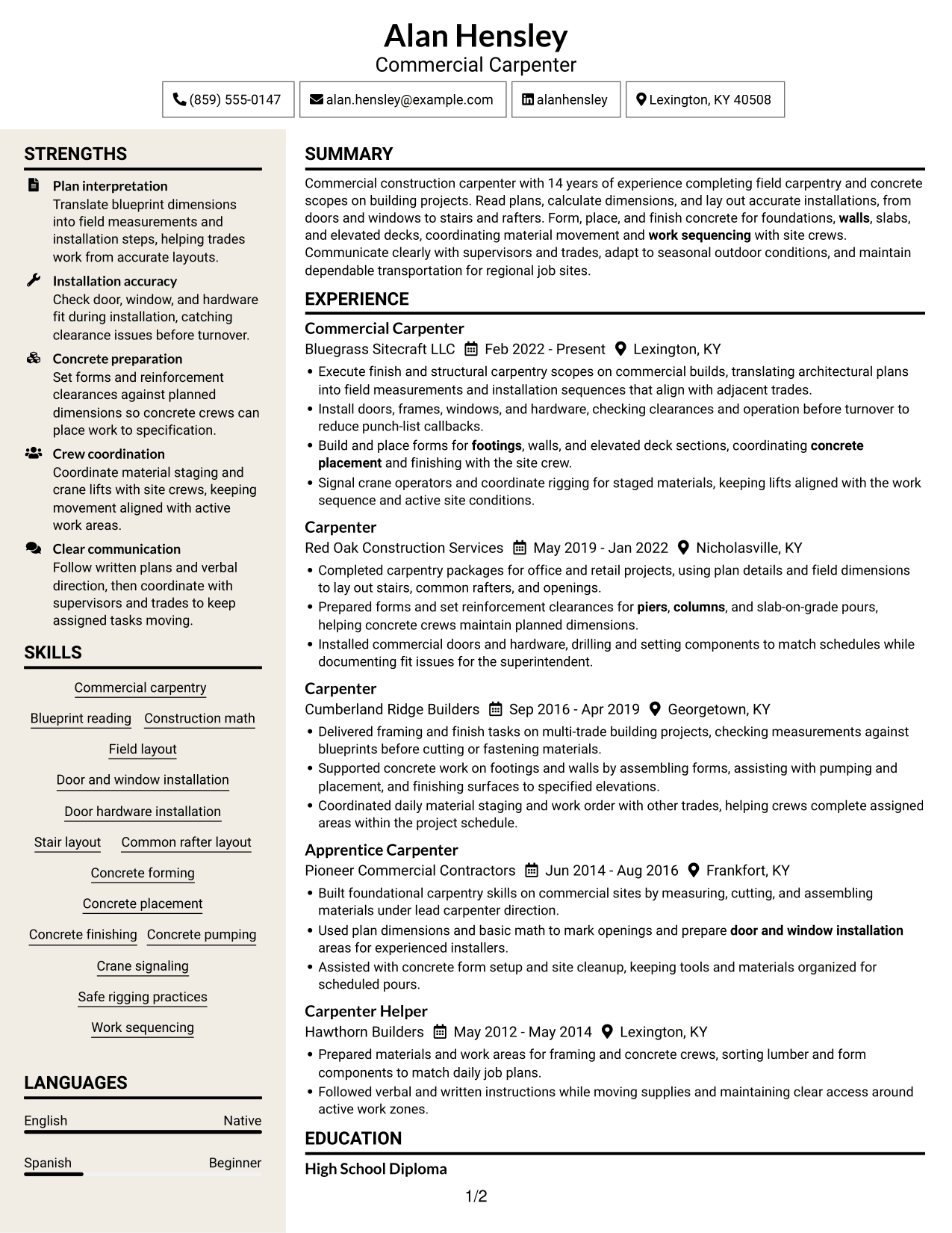 Resume example — page 1