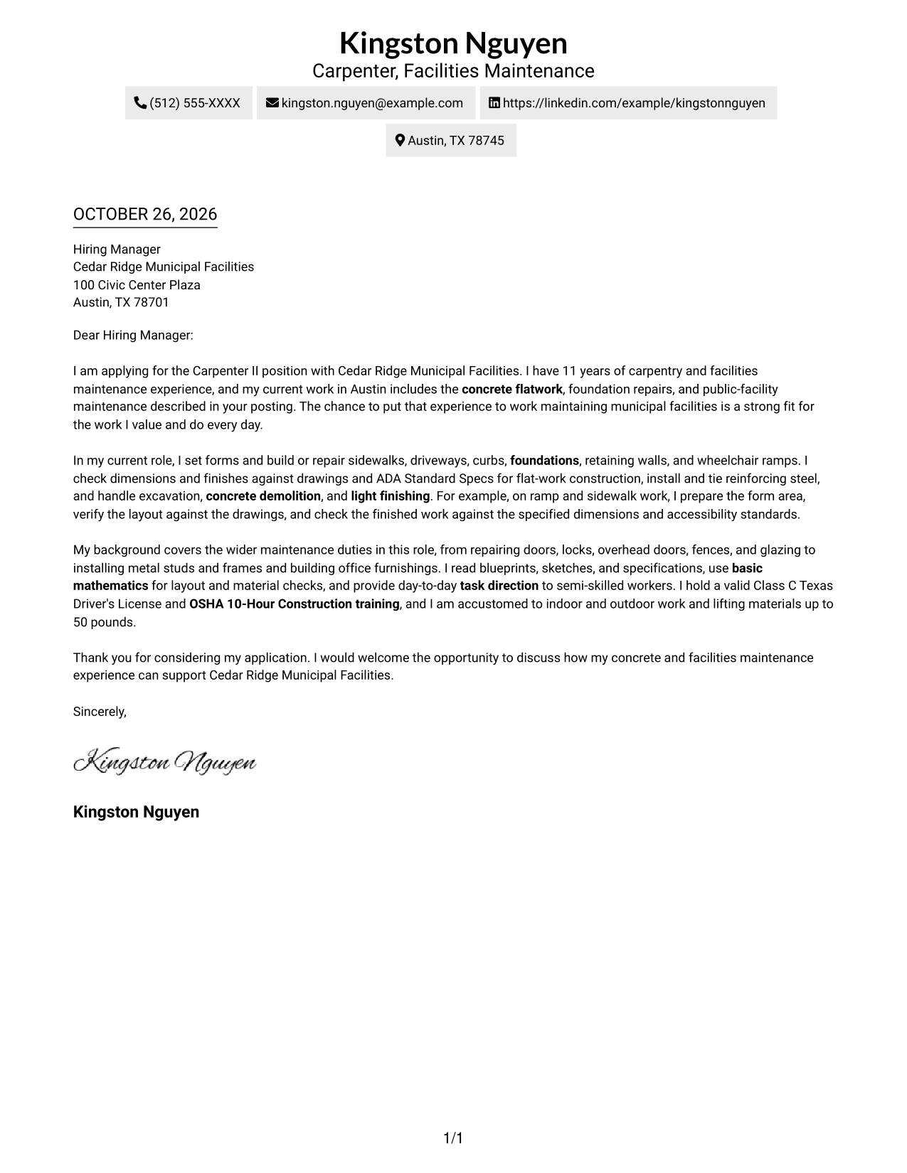 Cover letter example — page 1