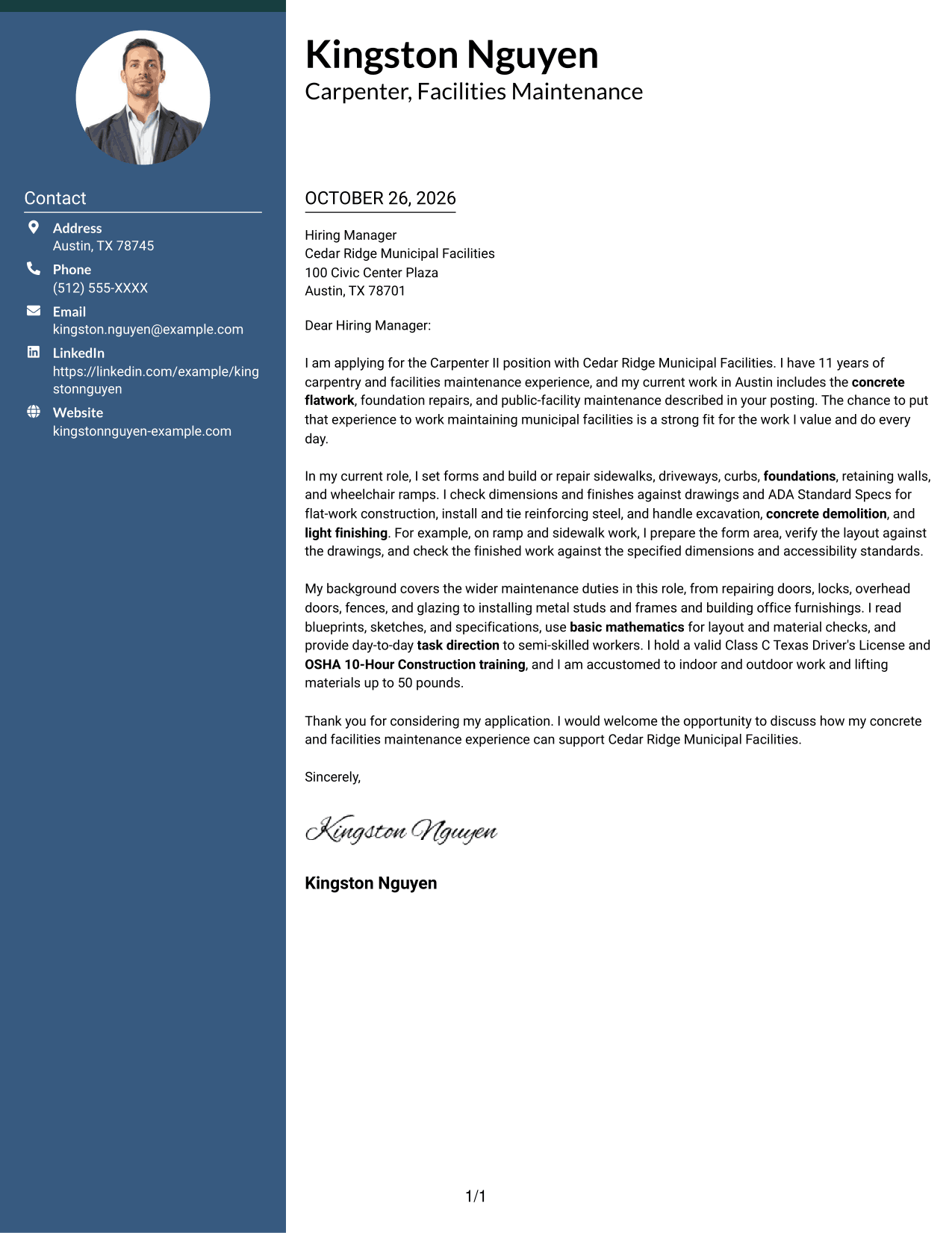 Cover letter example — page 1
