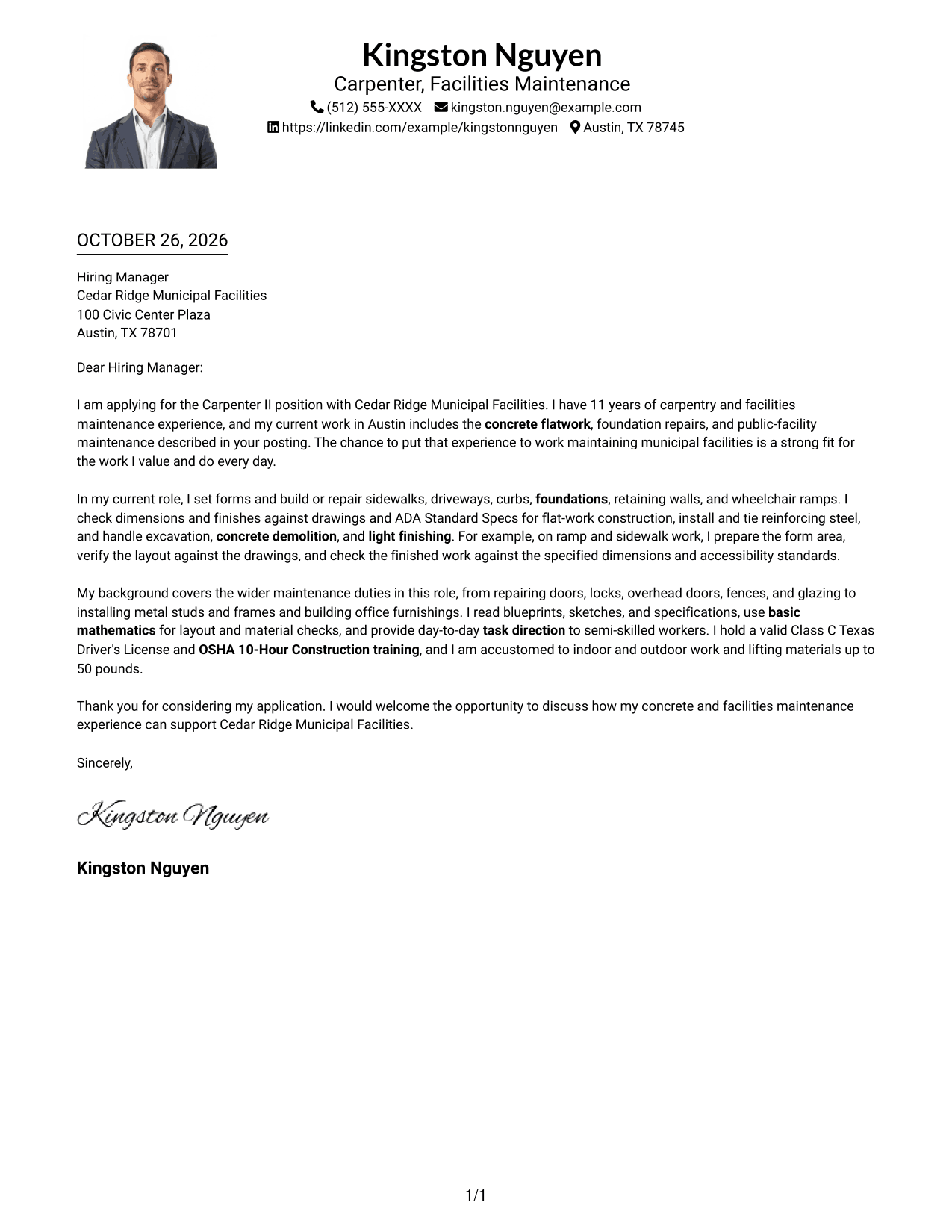 Cover letter example — page 1