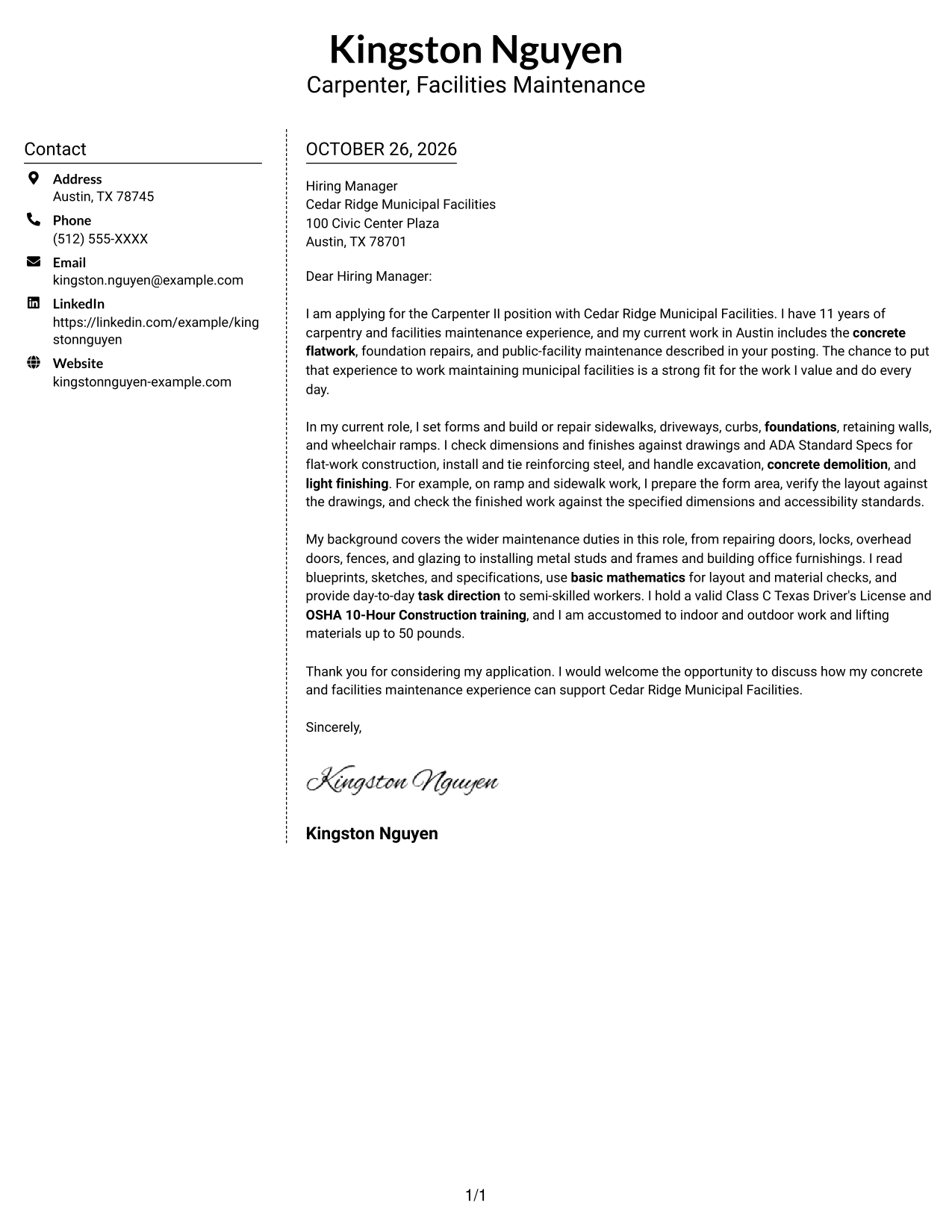 Cover letter example — page 1