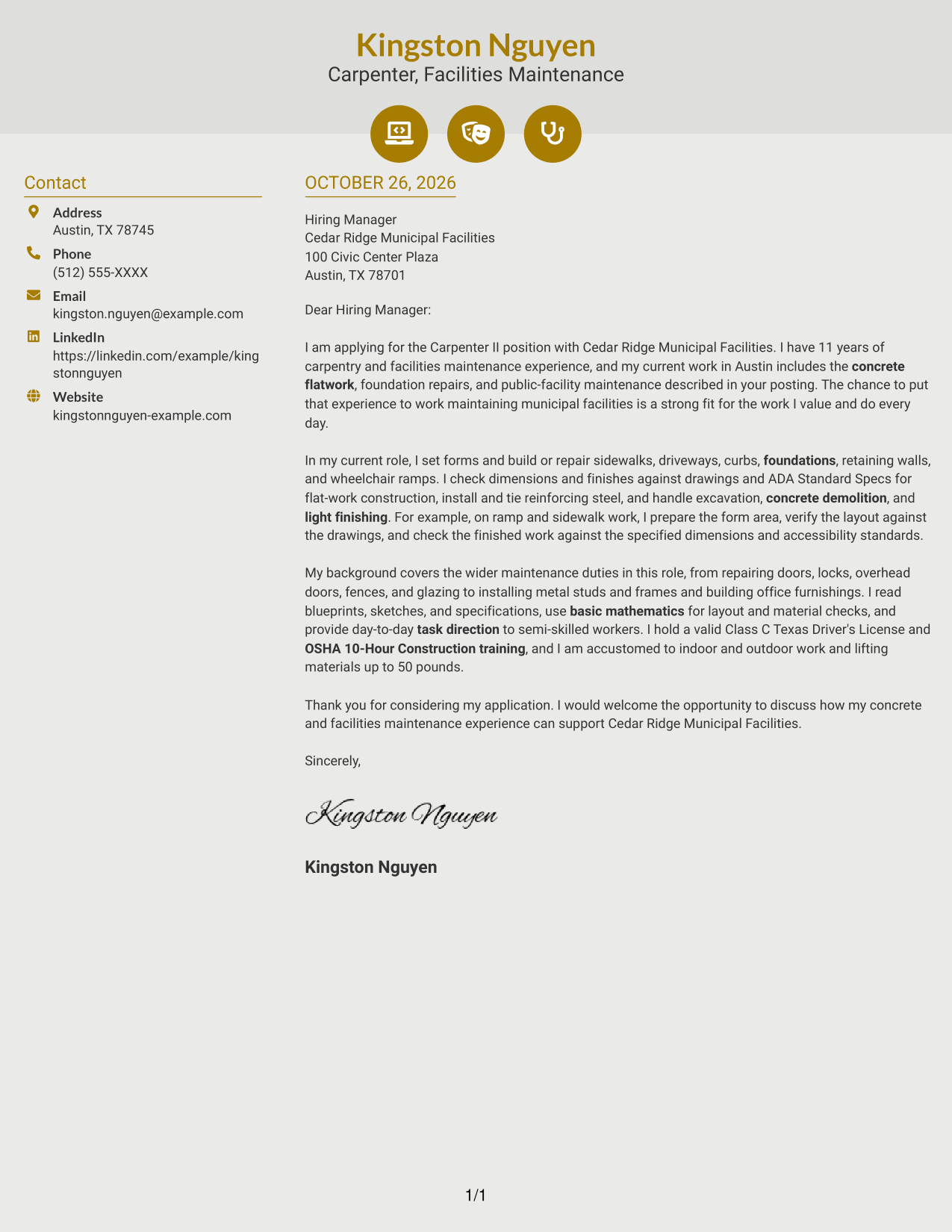 Cover letter example — page 1