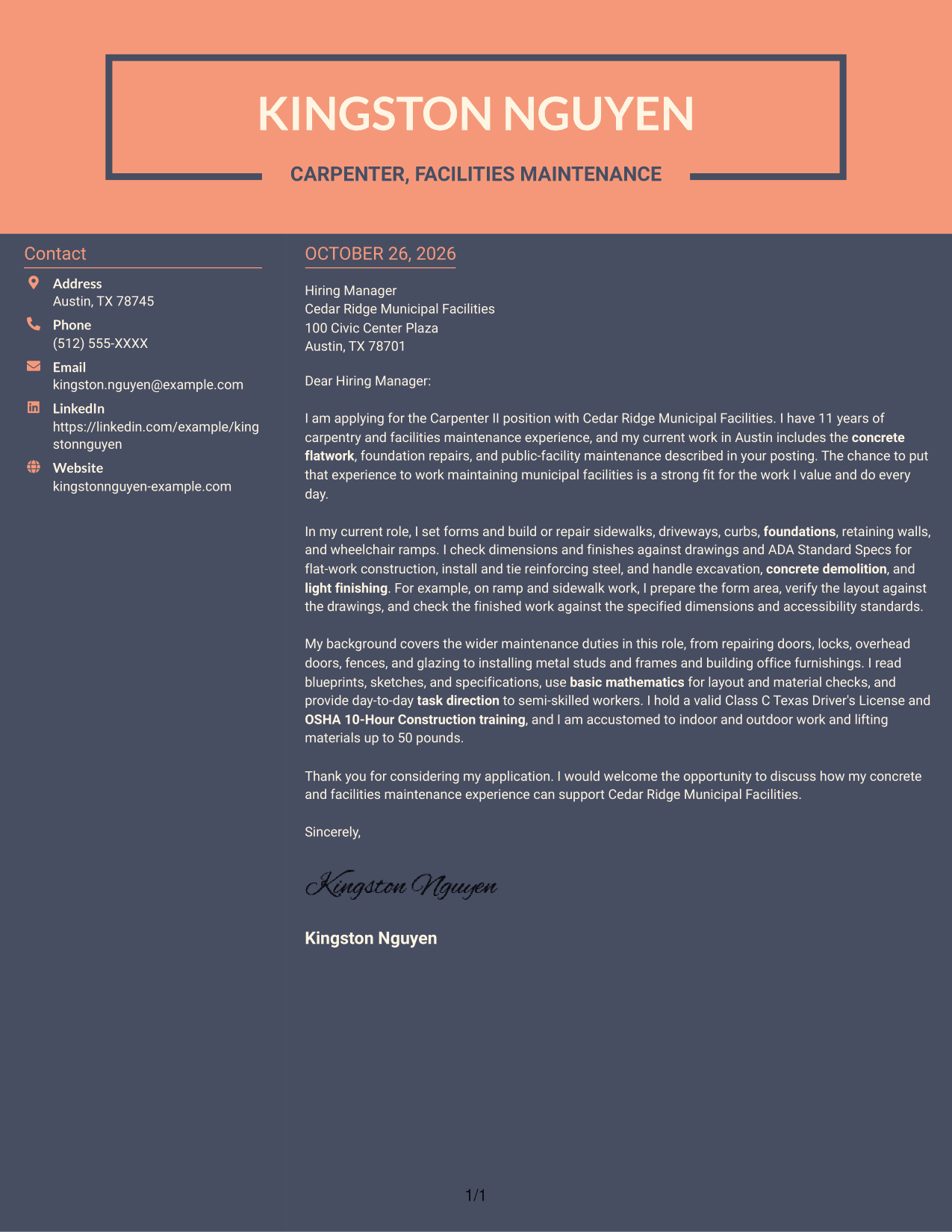 Cover letter example — page 1