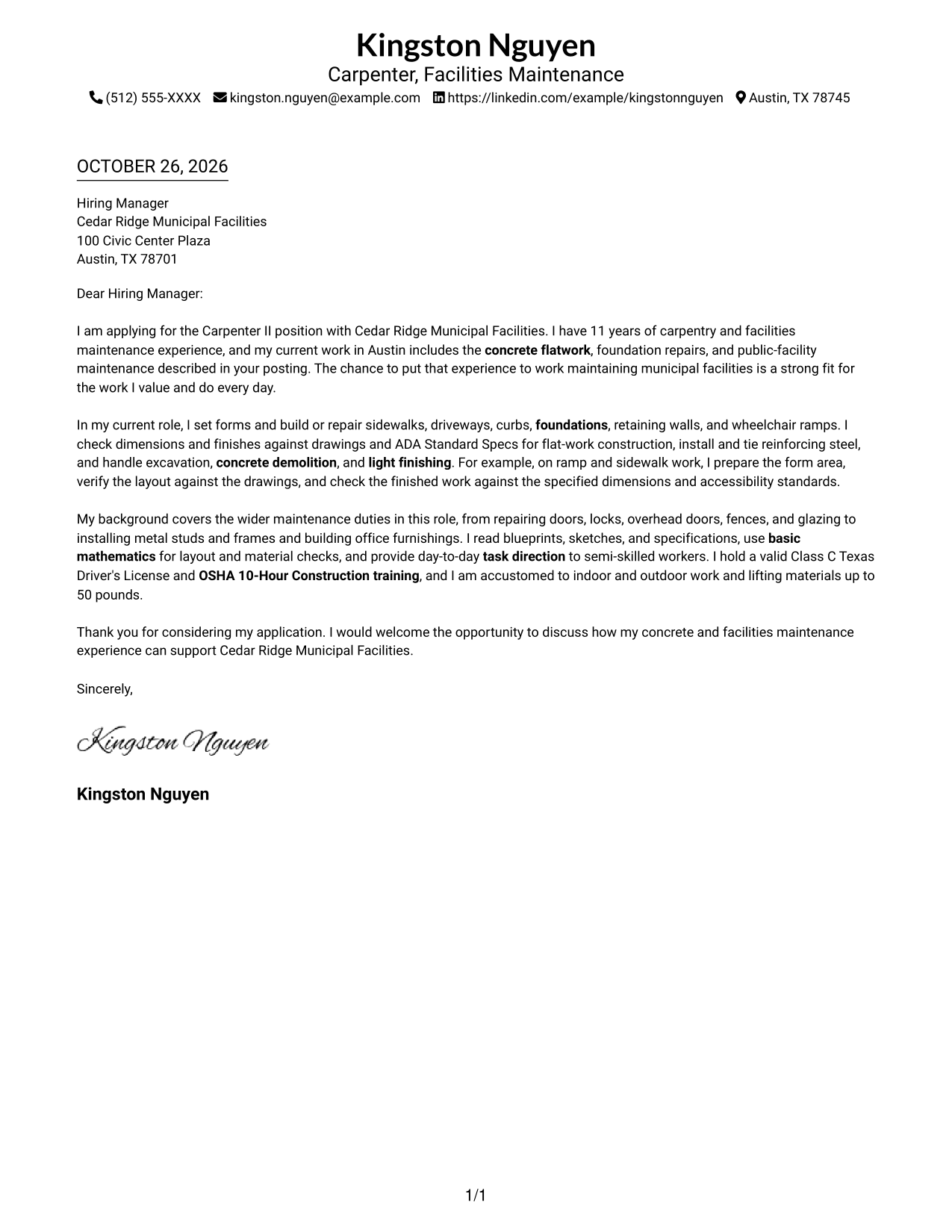 Cover letter example — page 1
