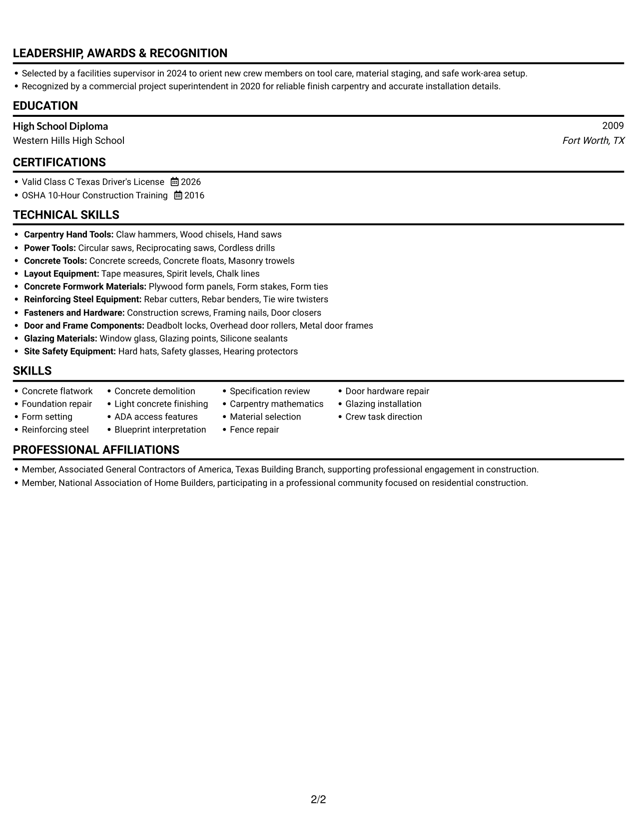 Resume example — page 2