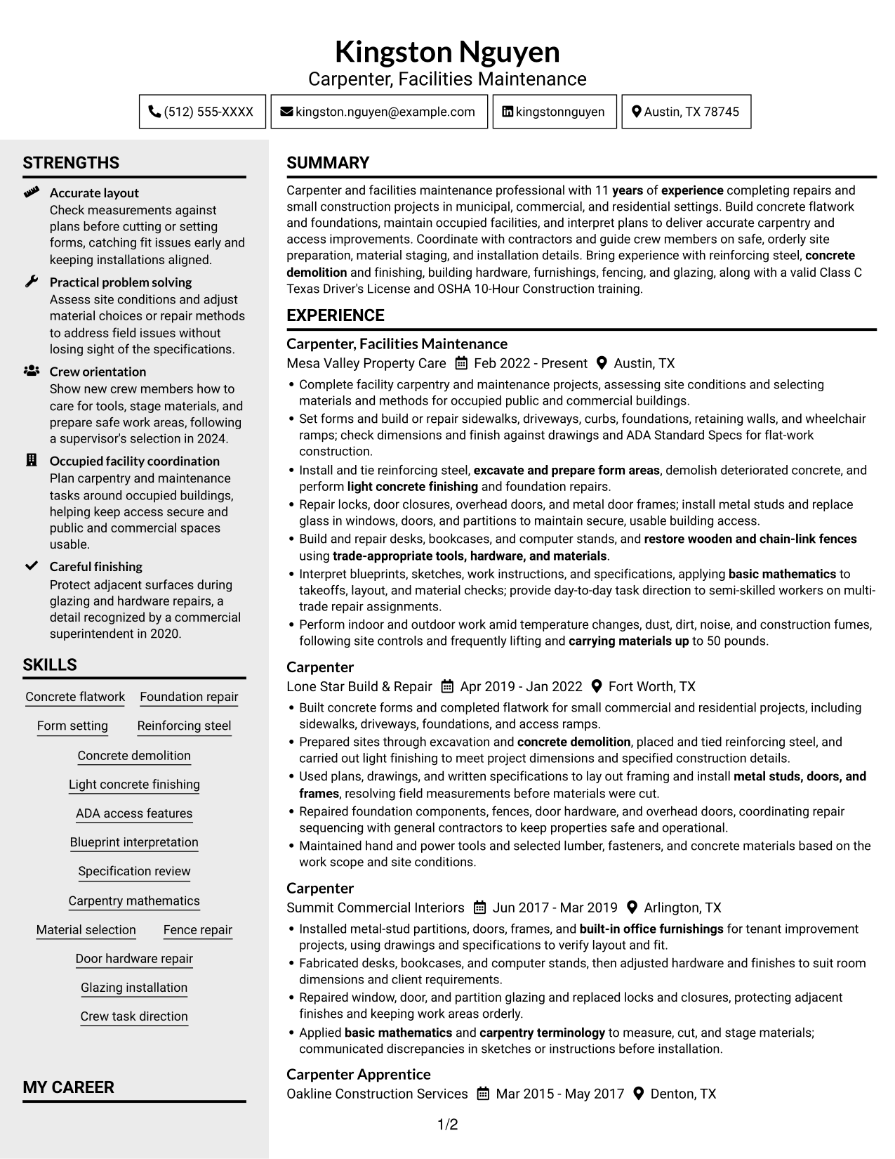 Resume example — page 1
