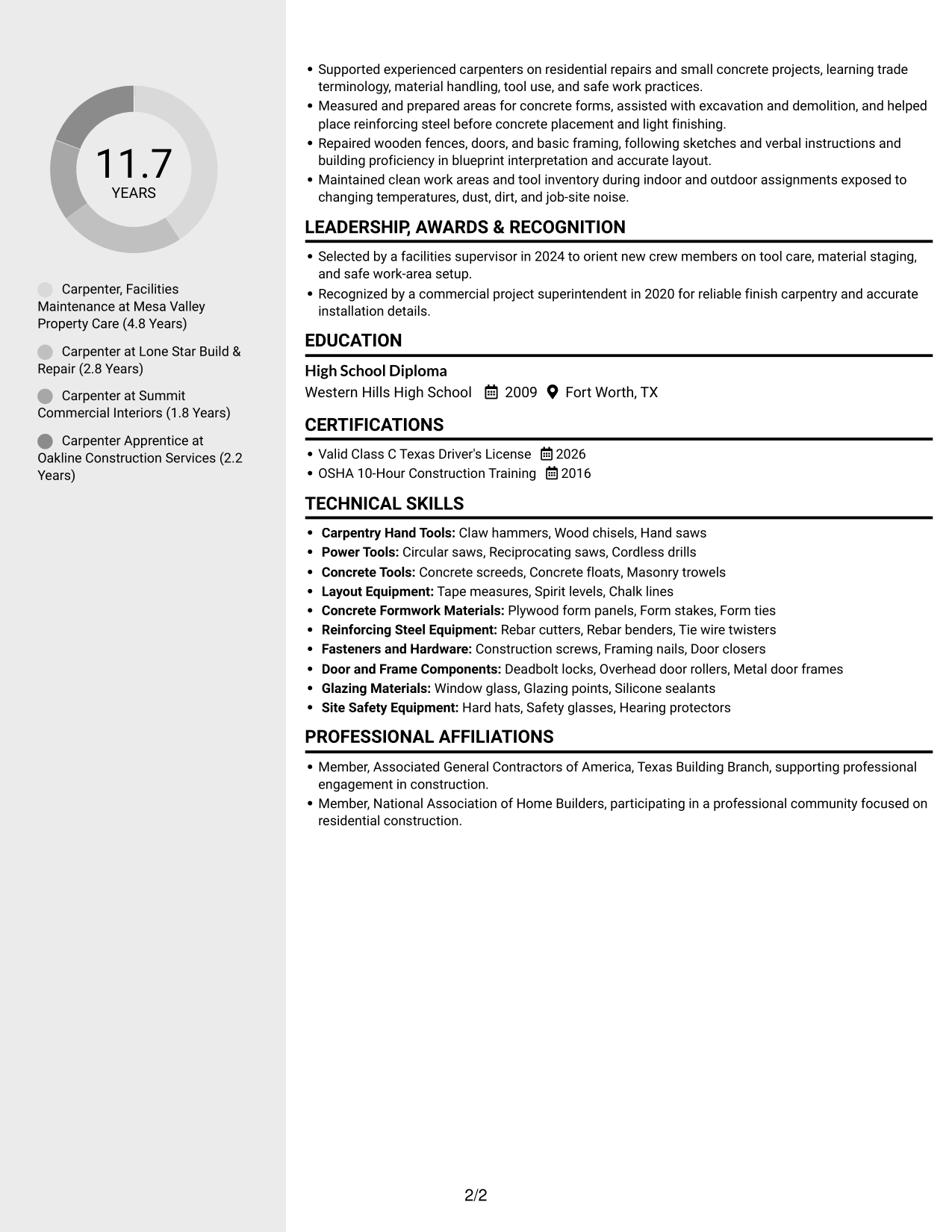 Resume example — page 2