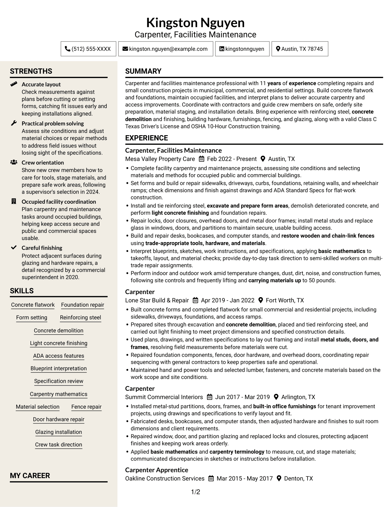 Resume example — page 1