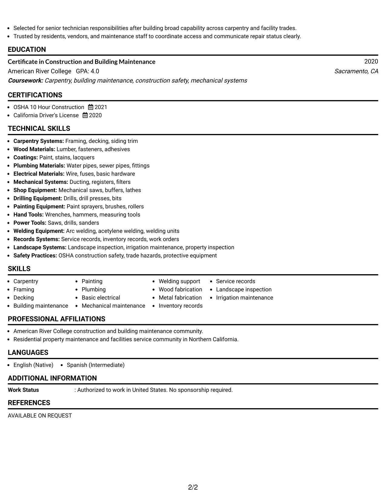 Resume Example Page 2
