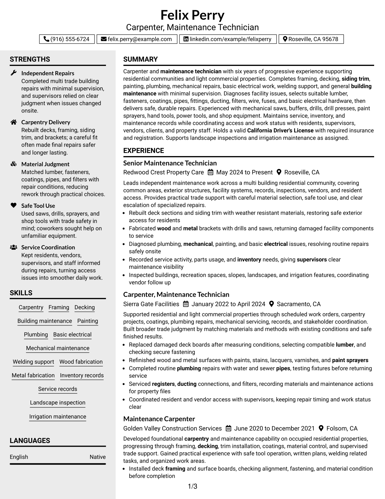 Resume Example Page 1