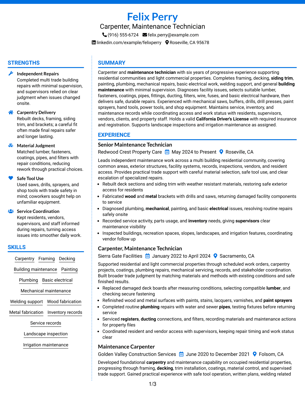 Resume Example Page 1