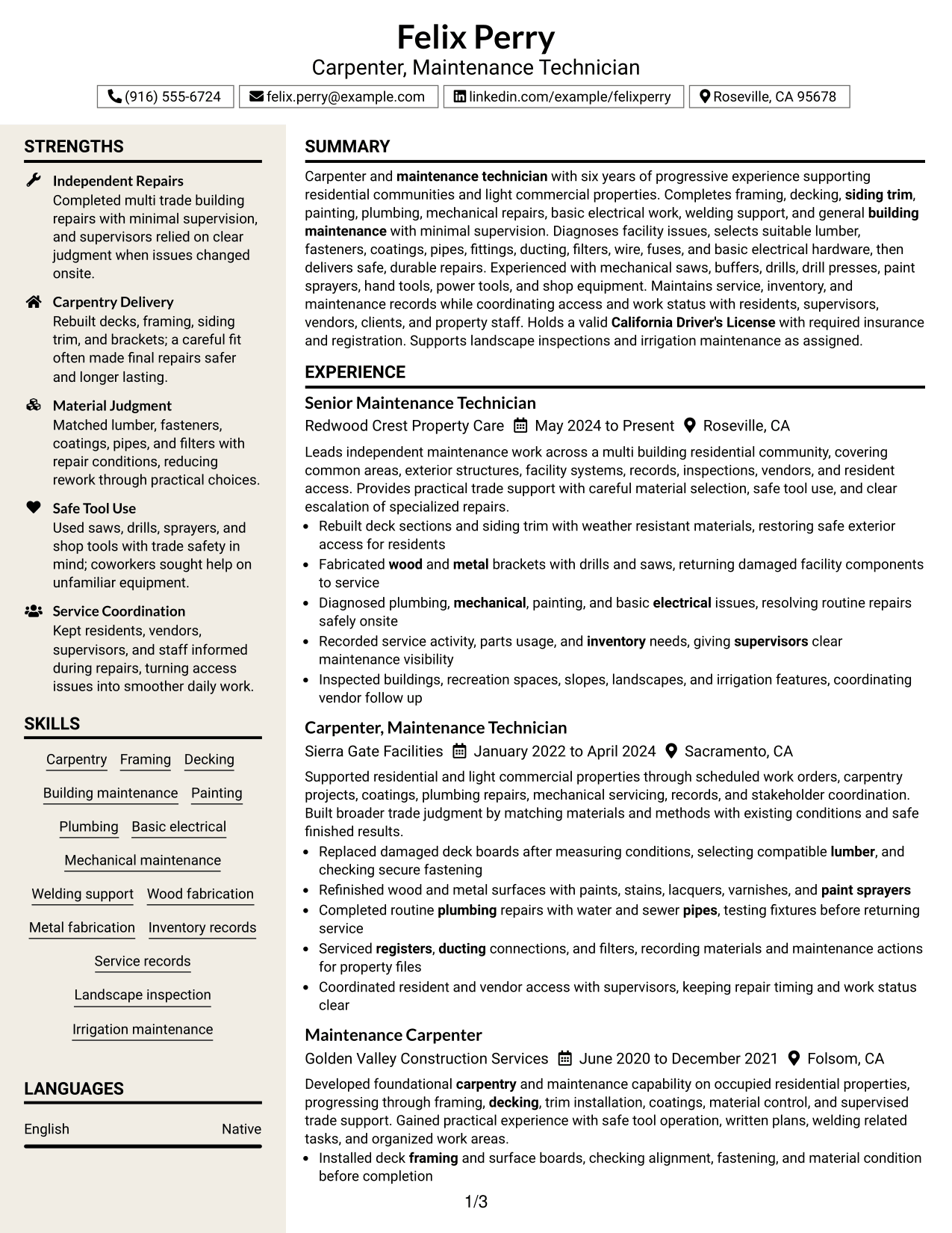 Resume Example Page 1