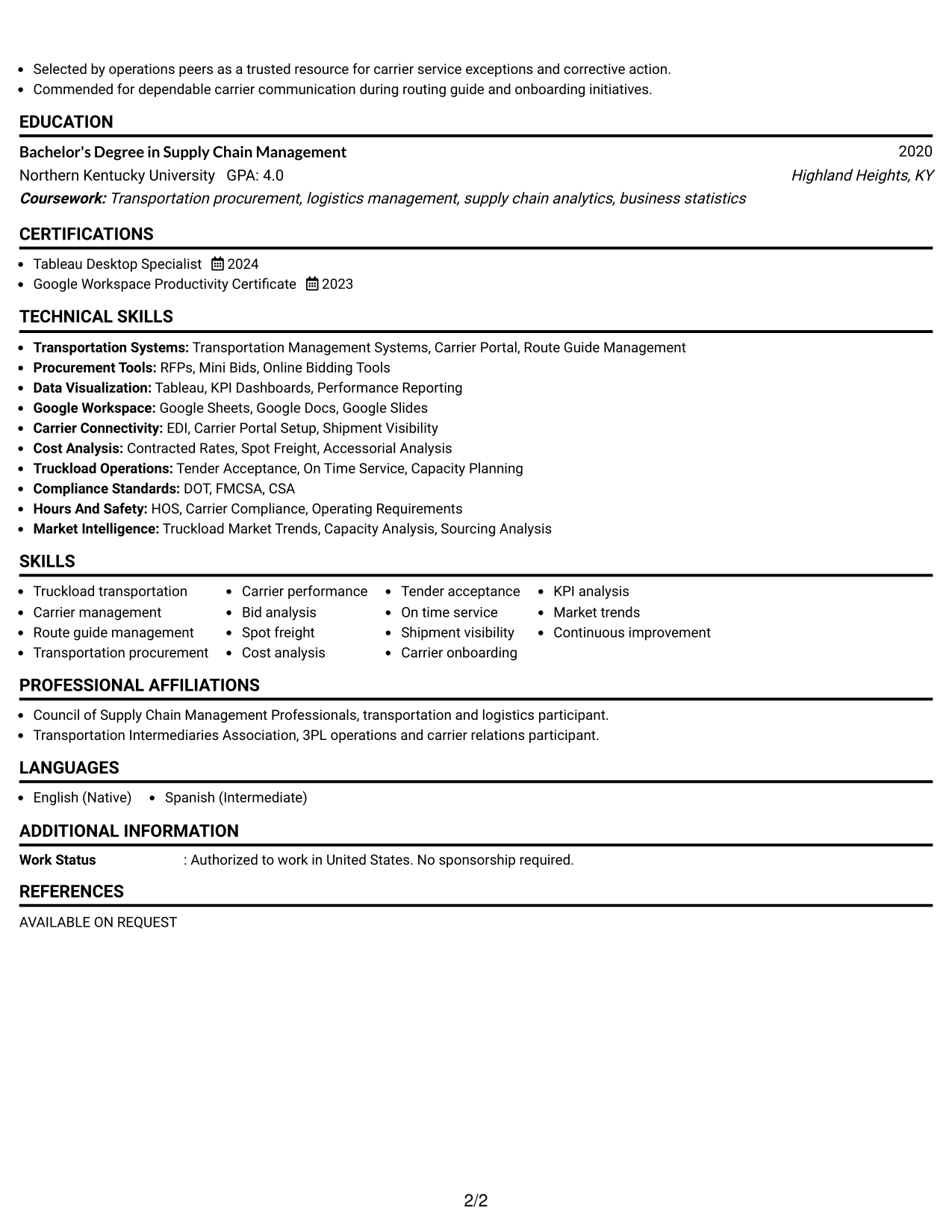 Resume Example Page 2