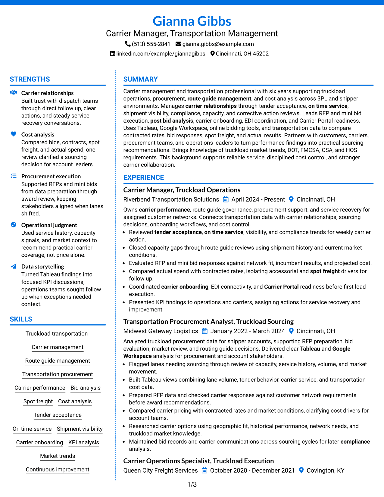 Resume Example Page 1