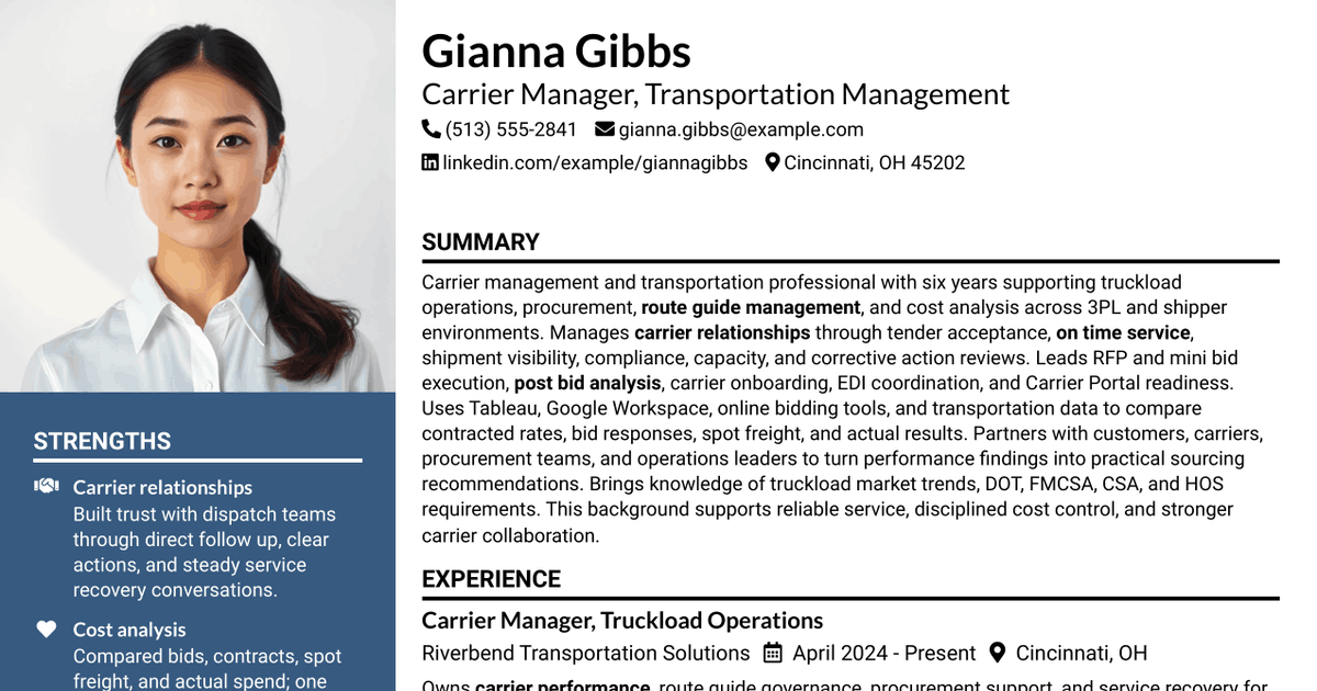 7 Carrier Manager - Transportation Management Resume Templates with Example