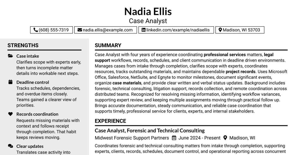 7 Case Analyst Resume Templates with Example
