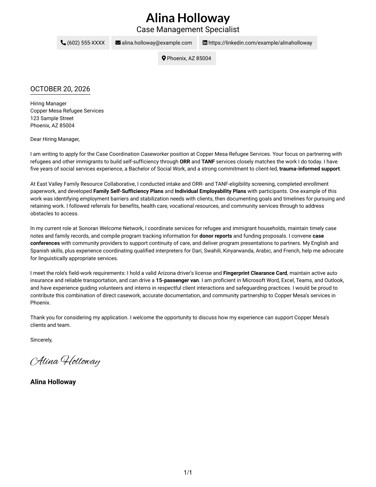 Cover letter example — page 1