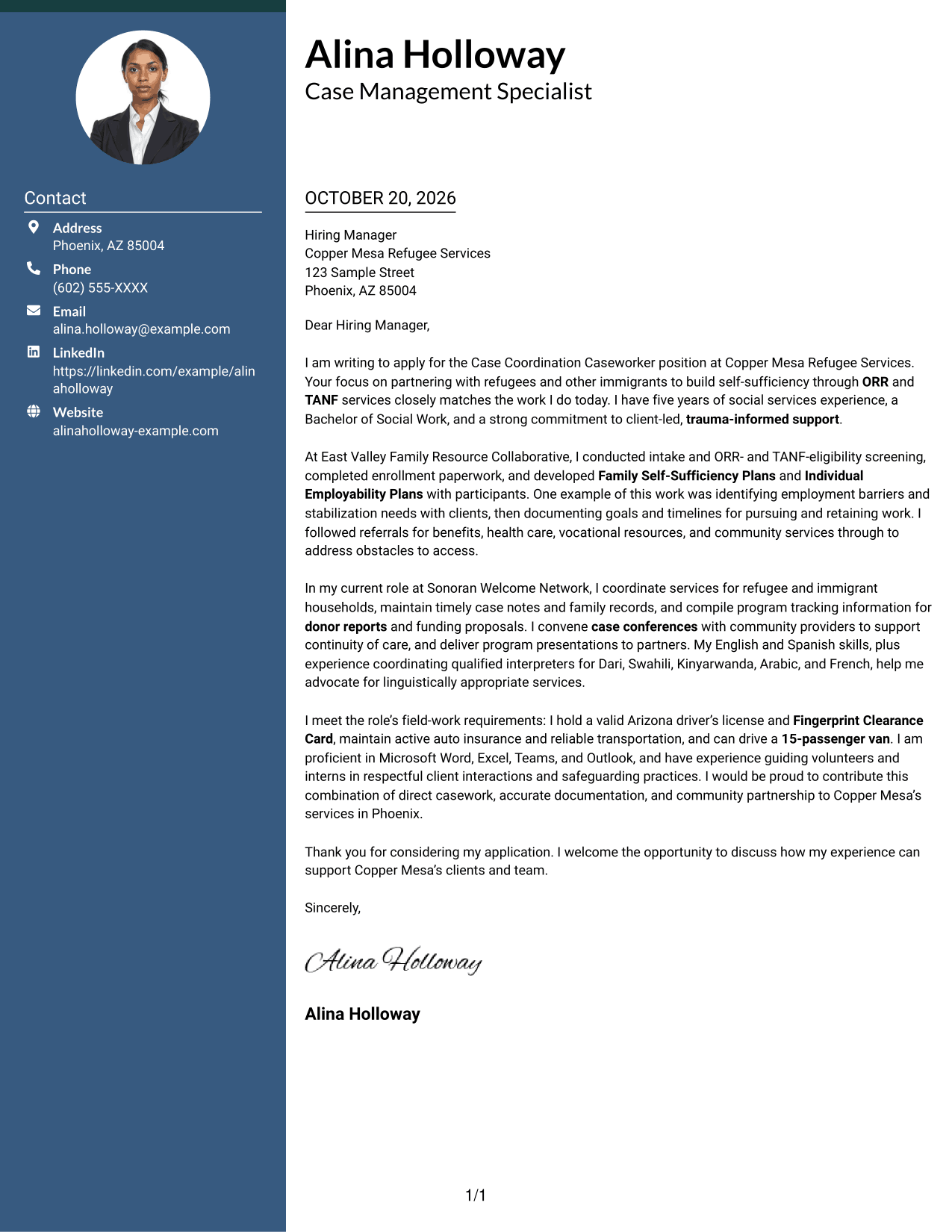 Cover letter example — page 1
