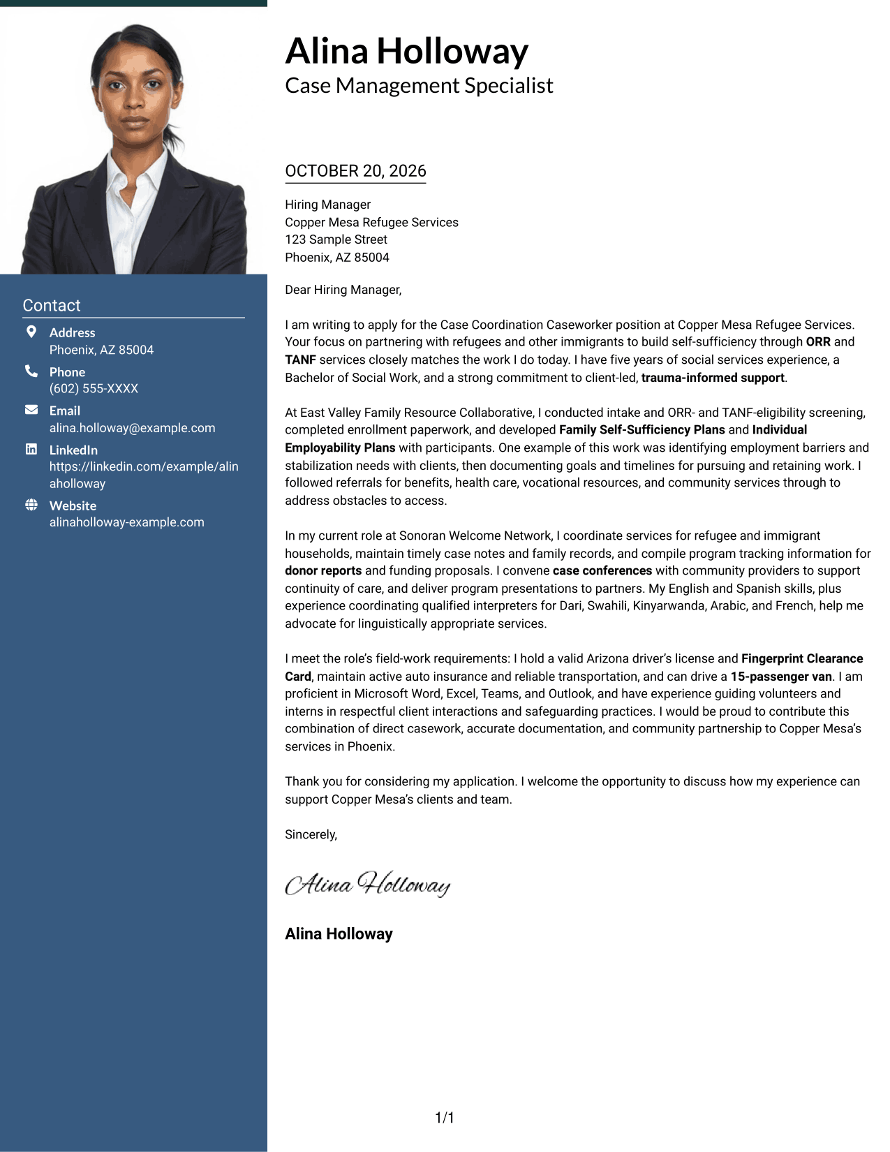 Cover letter example — page 1