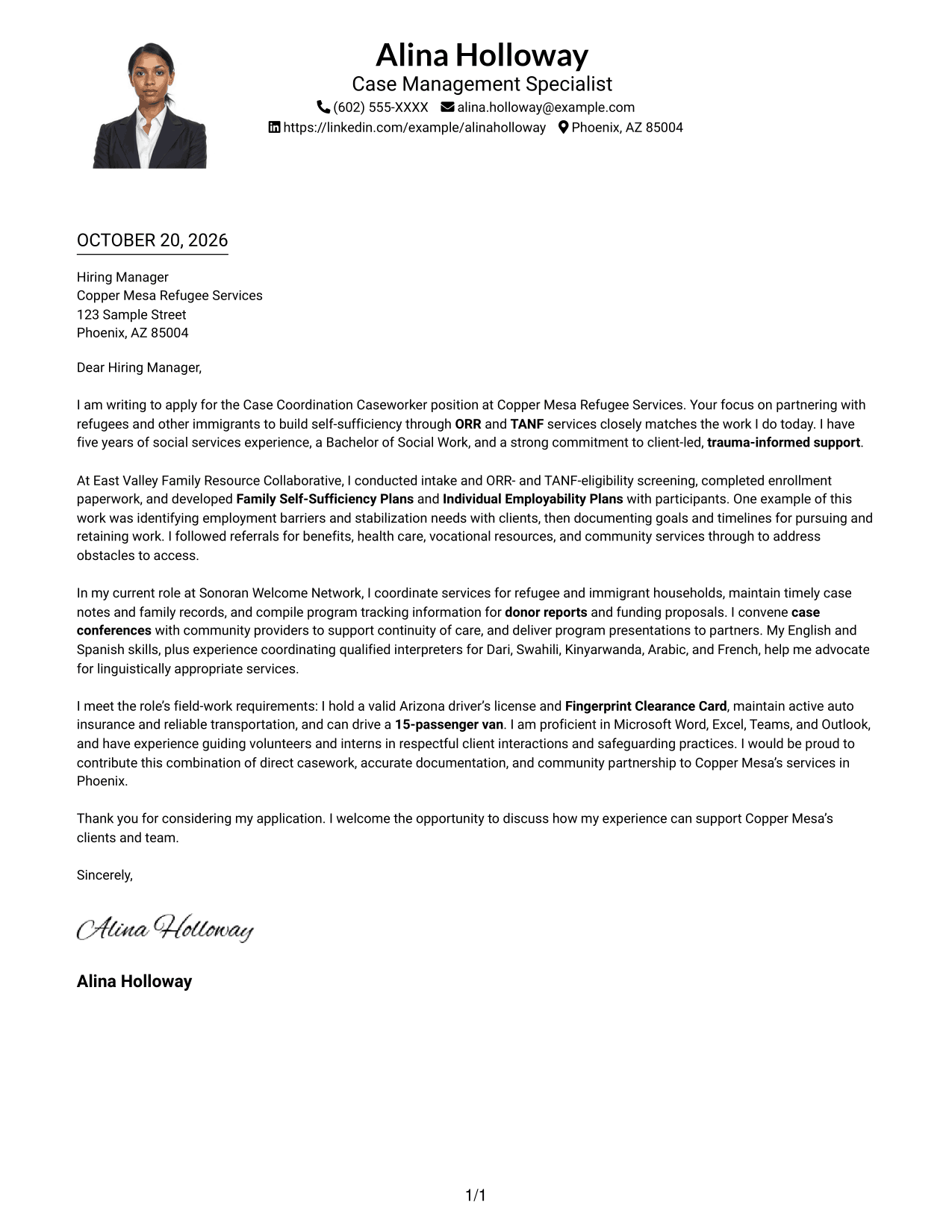 Cover letter example — page 1