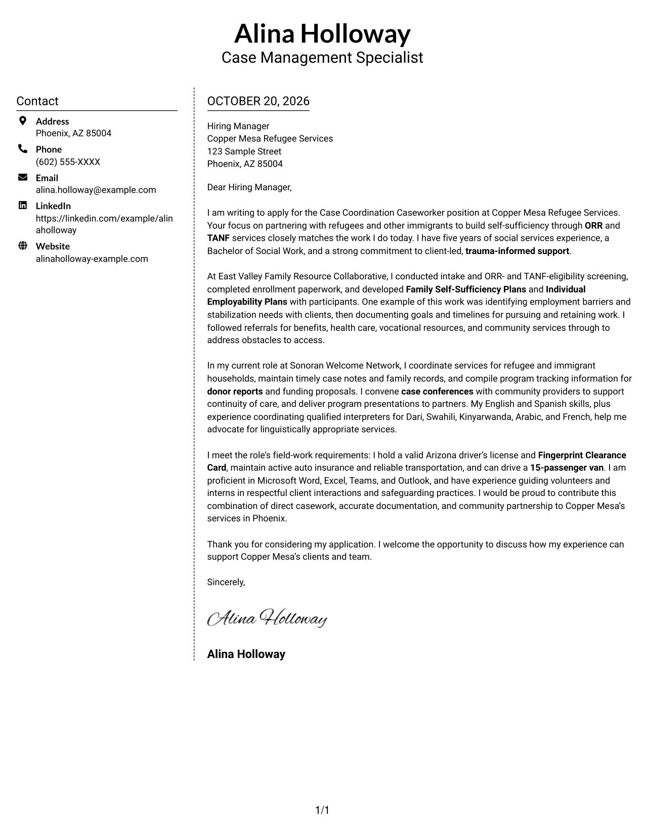 Cover letter example — page 1