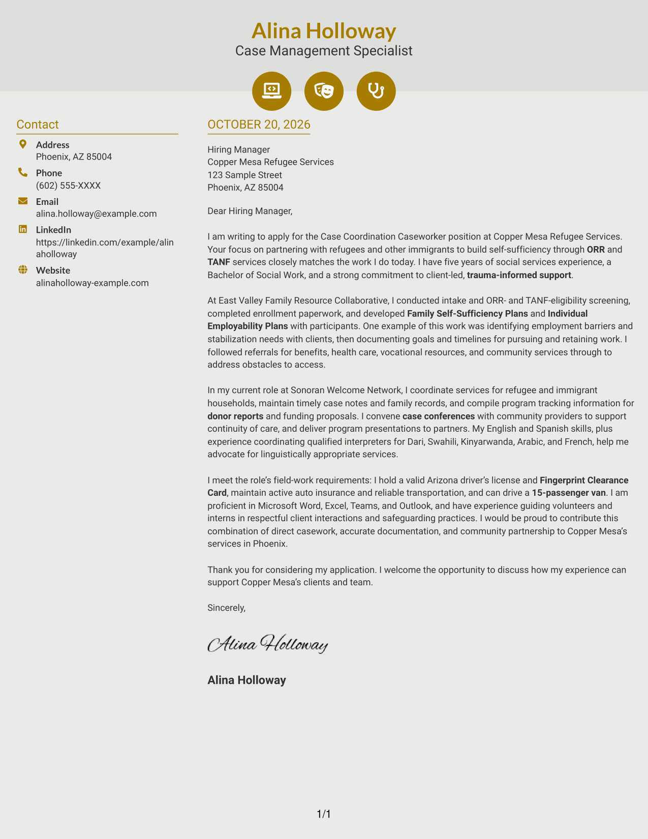 Cover letter example — page 1