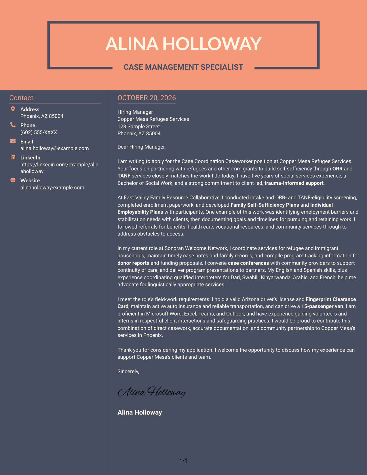 Cover letter example — page 1