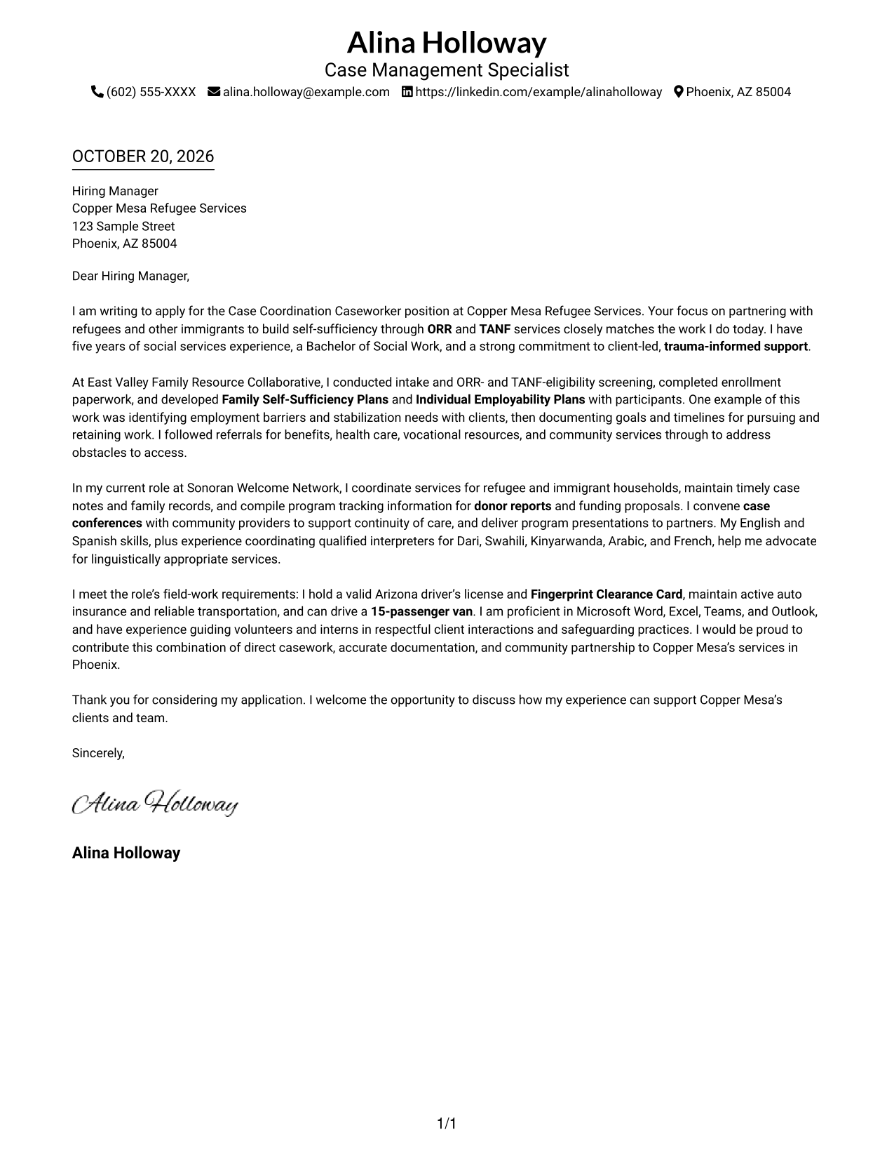Cover letter example — page 1